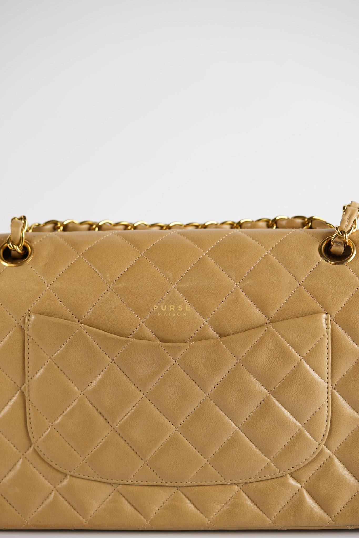 Vintage Classic Double Flap Medium in Dark Beige Lambskin and 24k Gold Hardware Series 3 | Purse Maison Luxury Bags Shop