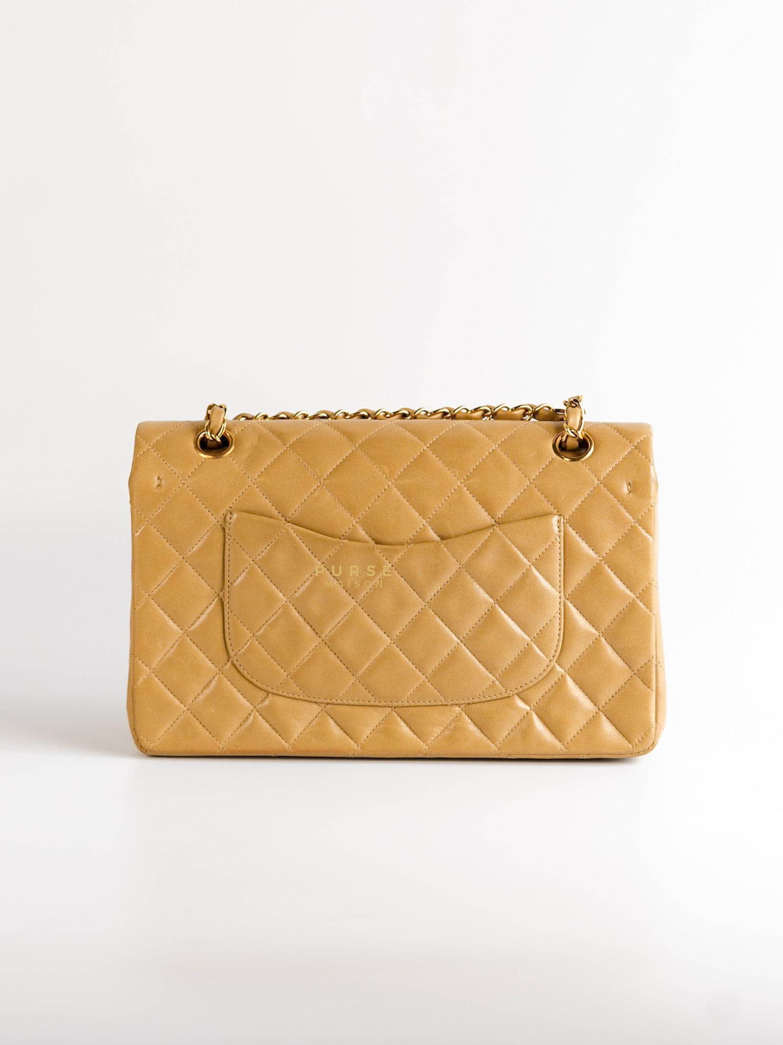 Vintage Classic Double Flap Medium in Dark Beige Lambskin and 24k Gold Hardware Series 3 | Purse Maison Luxury Bags Shop