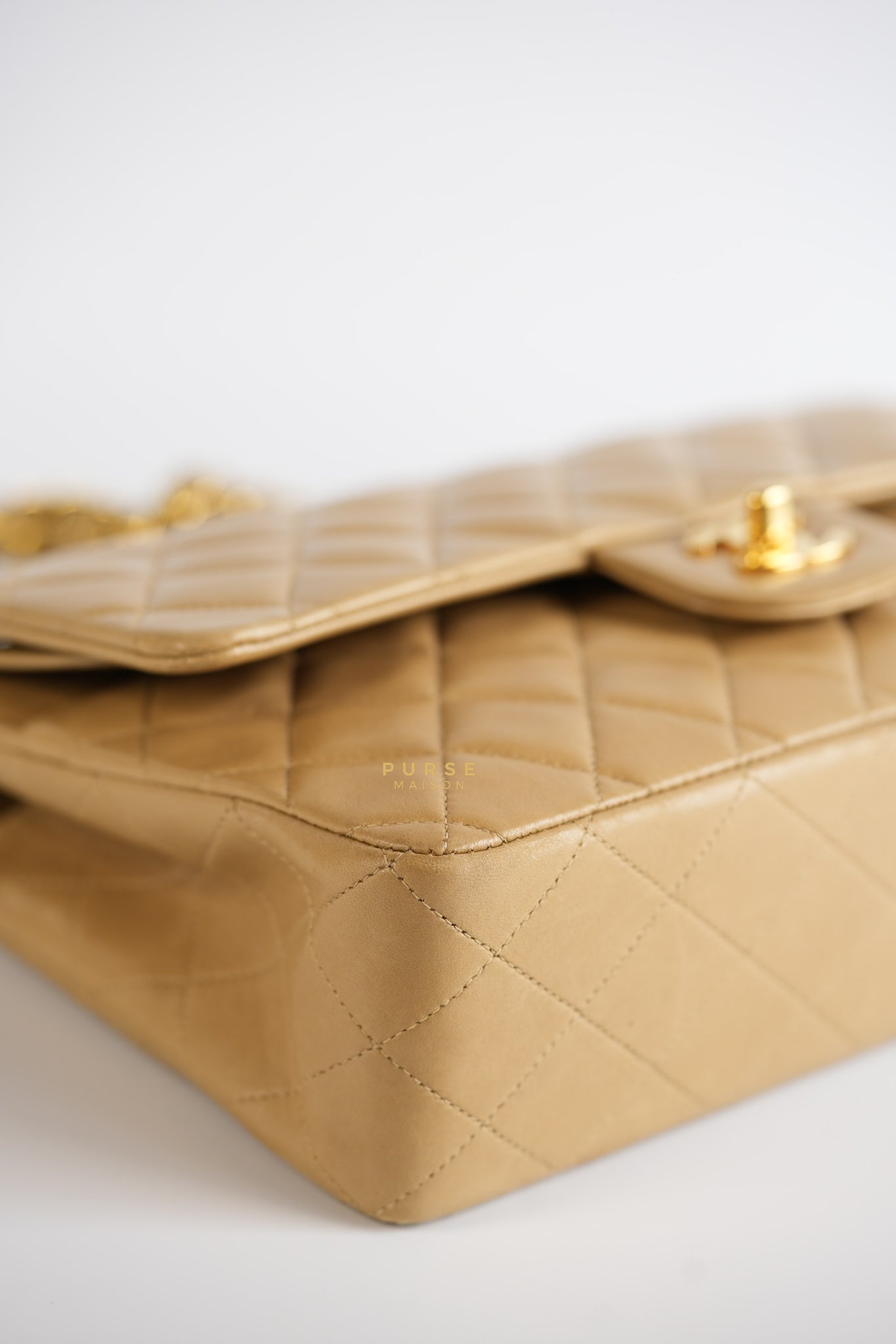 Vintage Classic Double Flap Medium in Dark Beige Lambskin and 24k Gold Hardware Series 3 | Purse Maison Luxury Bags Shop