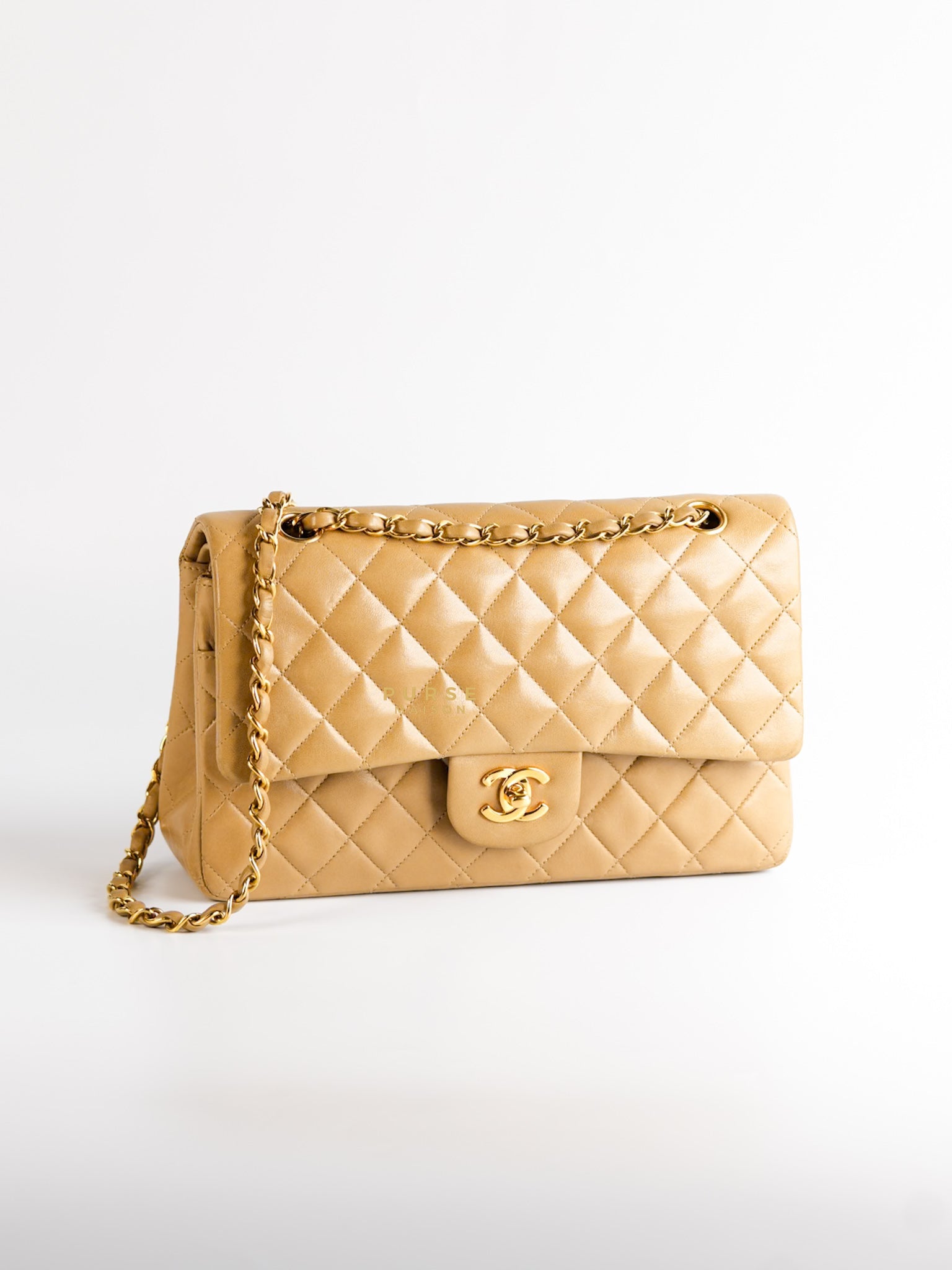 Vintage Classic Double Flap Medium in Dark Beige Lambskin and 24k Gold Hardware Series 3 | Purse Maison Luxury Bags Shop