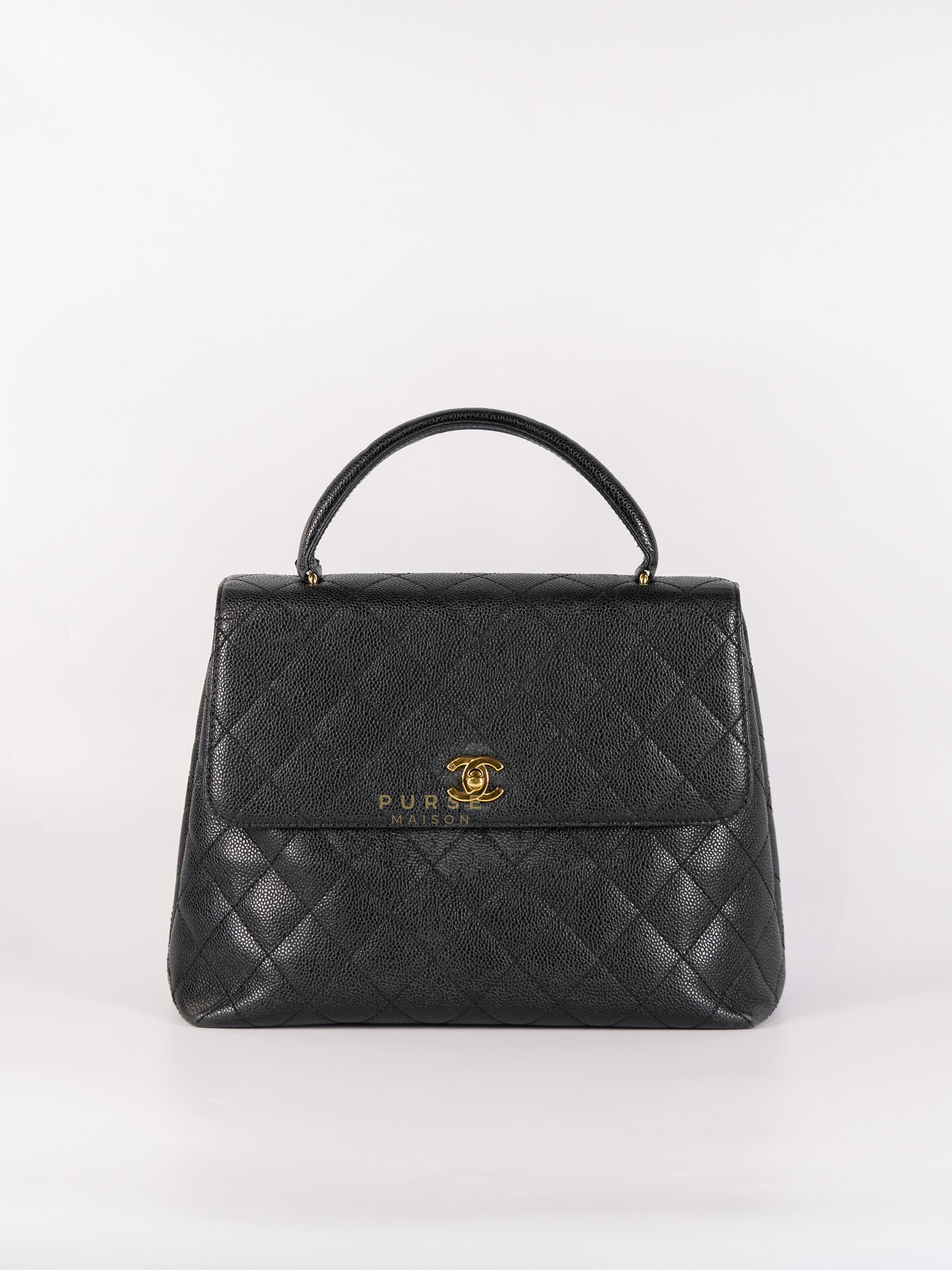 Vintage Classic Top Handle Bag Maxi in Black Quilted Caviar Leather Series 8 | Purse Maison Luxury Bags Shop