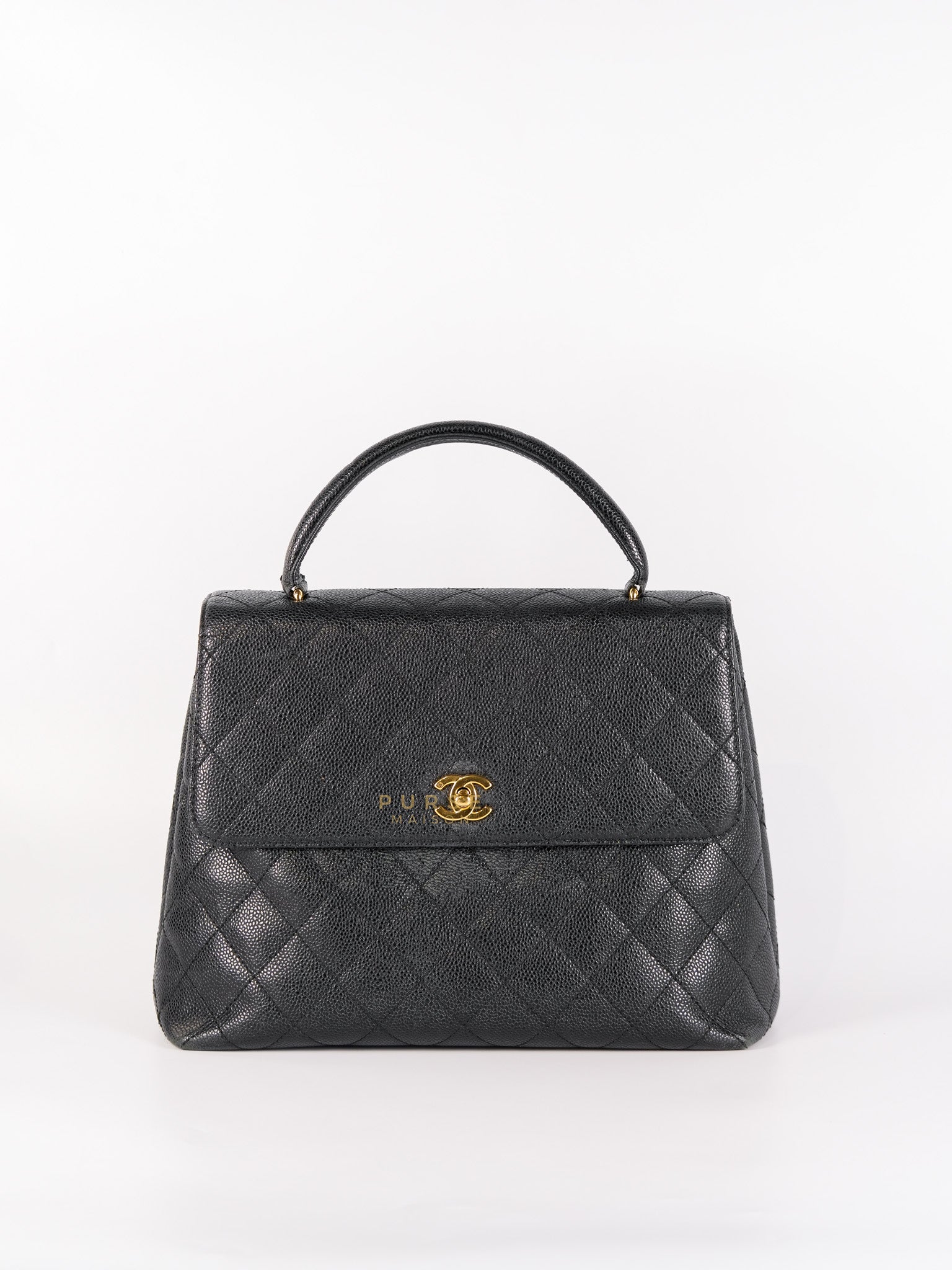Vintage Classic Top Handle Bag Maxi in Black Quilted Caviar Leather Series 8 | Purse Maison Luxury Bags Shop