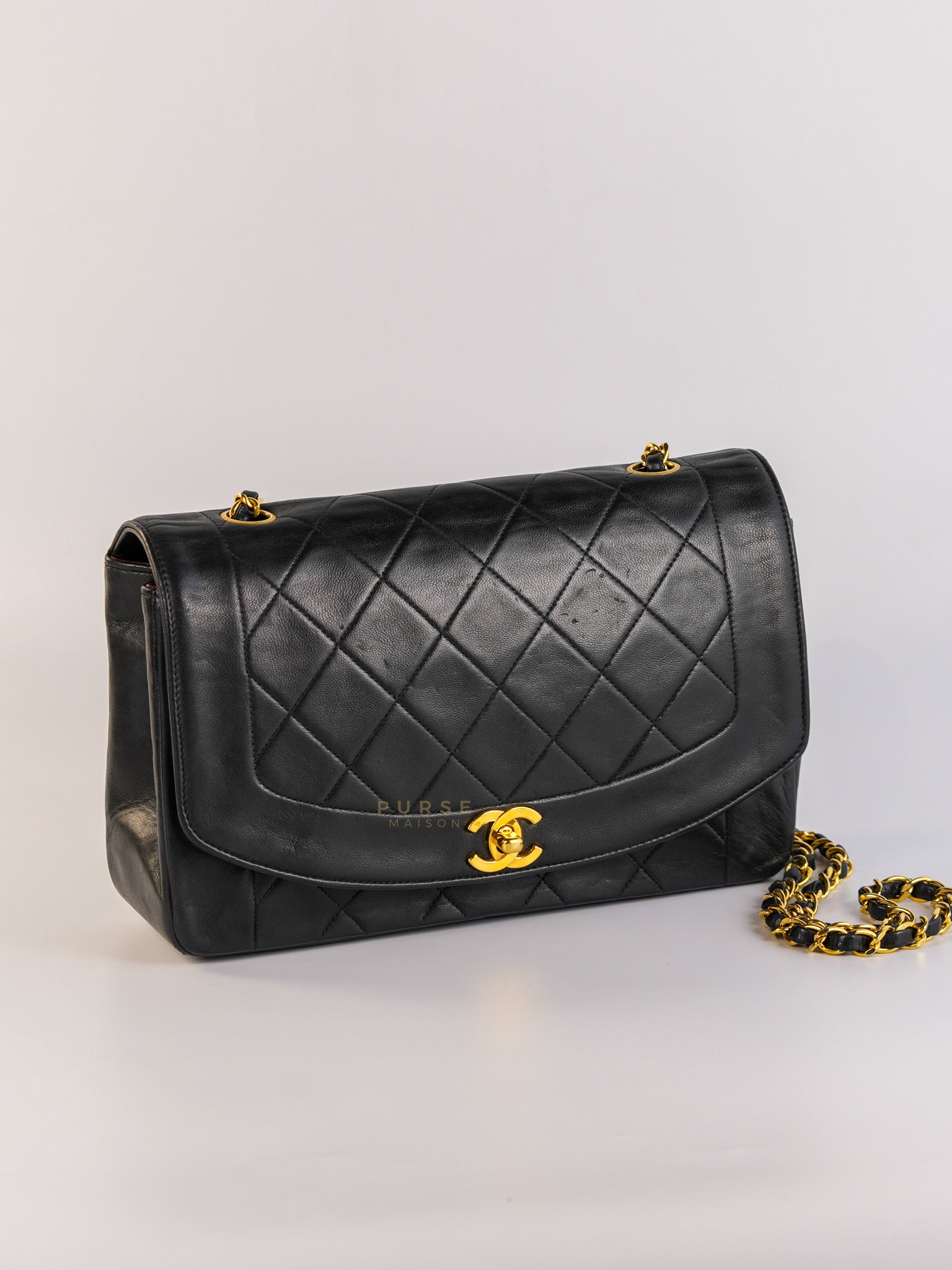 Vintage Diana Classic Single Flap Medium Black Quilted Lambskin Gold Hardware (Series 2) | Purse Maison Luxury Bags Shop