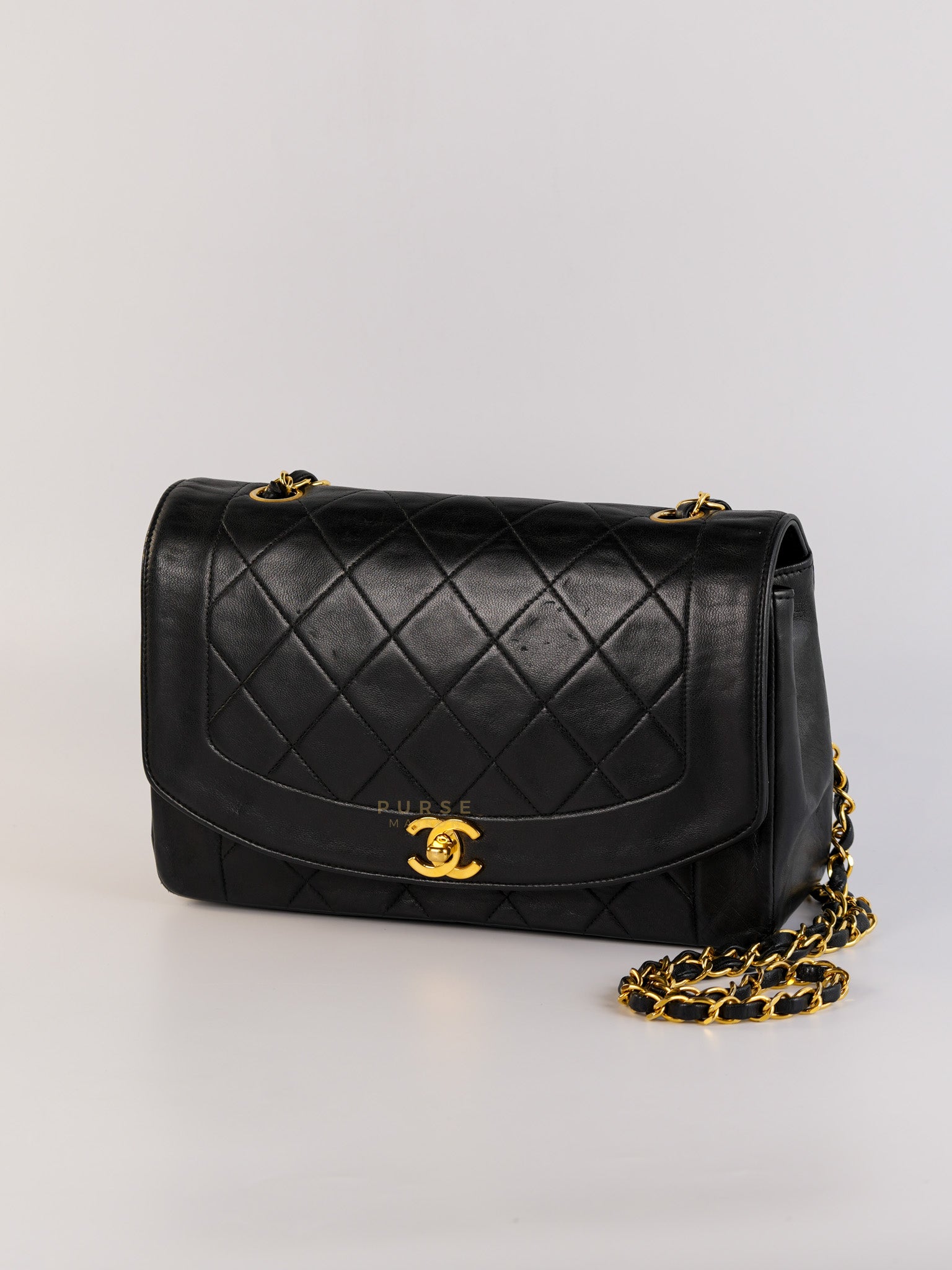 Vintage Diana Classic Single Flap Medium Black Quilted Lambskin Gold Hardware (Series 2) | Purse Maison Luxury Bags Shop