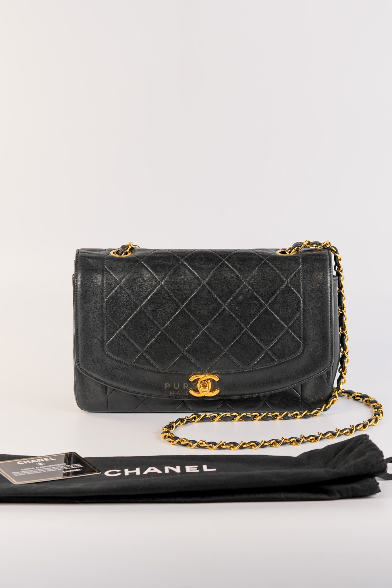 Vintage Diana Classic Single Flap Medium Black Quilted Lambskin Gold Hardware (Series 2) | Purse Maison Luxury Bags Shop