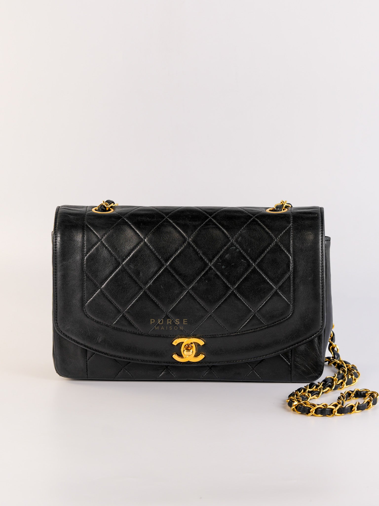 Vintage Diana Classic Single Flap Medium Black Quilted Lambskin Gold Hardware (Series 2) | Purse Maison Luxury Bags Shop