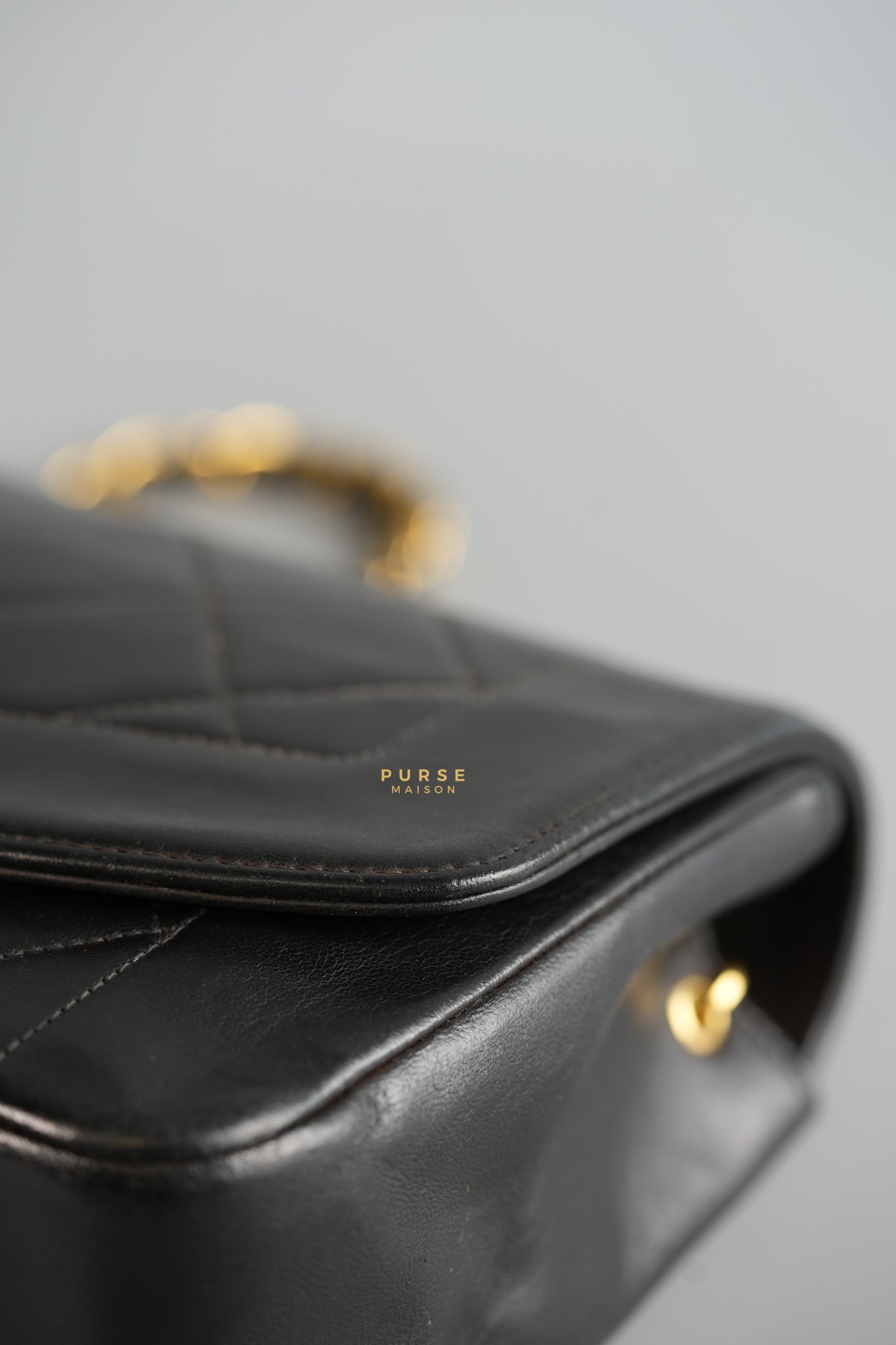 Vintage Diana Flap Bag Black Lambskin Leather and 24k Gold Hardware | Purse Maison Luxury Bags Shop