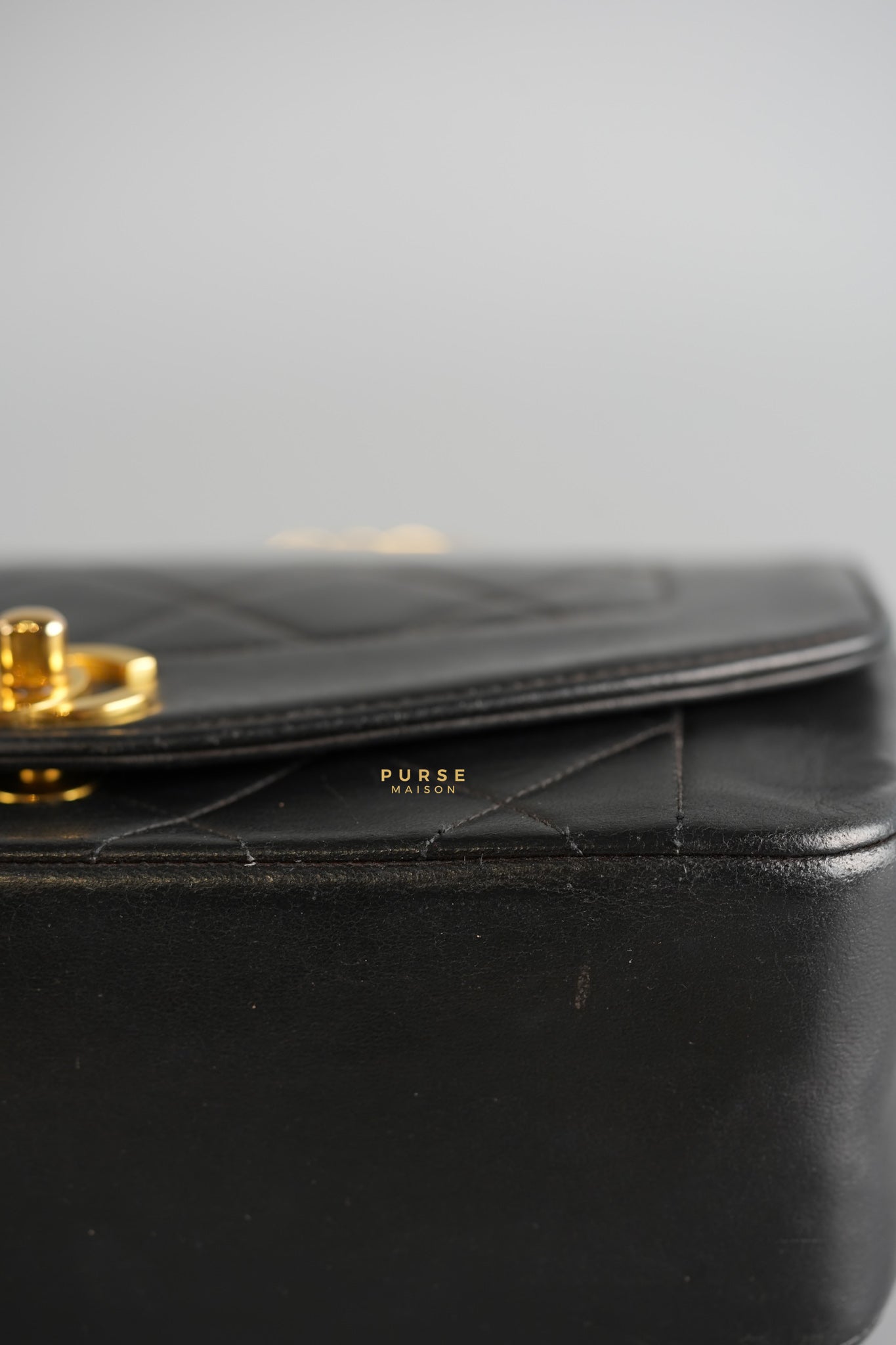 Vintage Diana Flap Bag Black Lambskin Leather and 24k Gold Hardware | Purse Maison Luxury Bags Shop