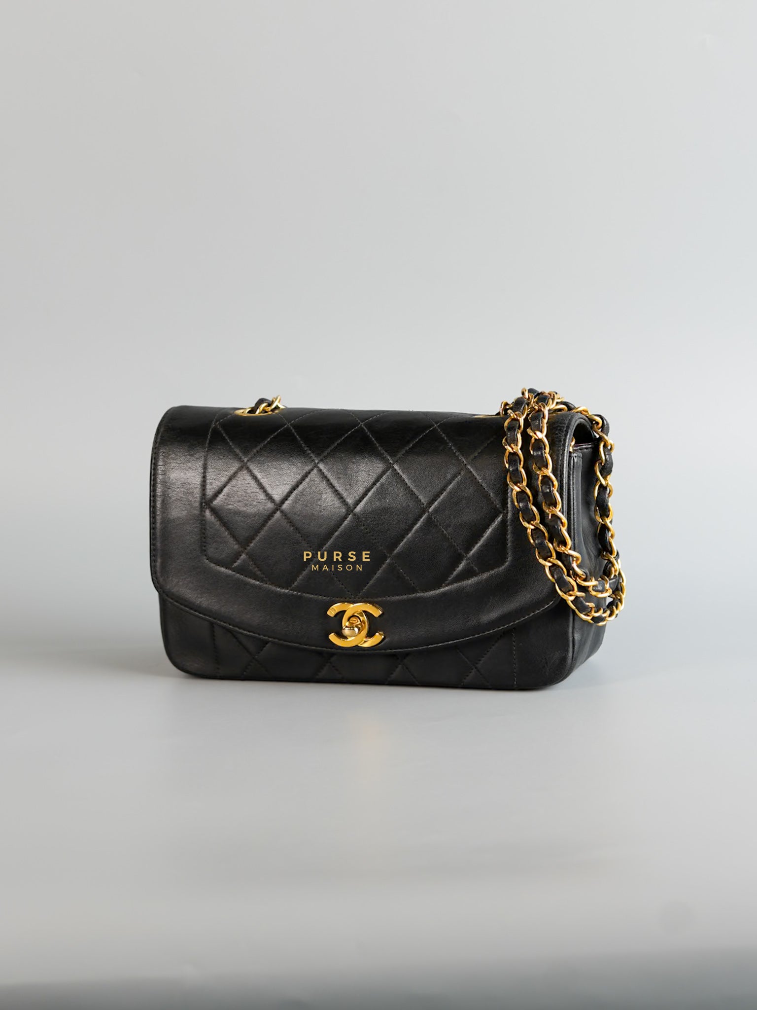 Vintage Diana Flap Bag Black Lambskin Leather and 24k Gold Hardware | Purse Maison Luxury Bags Shop