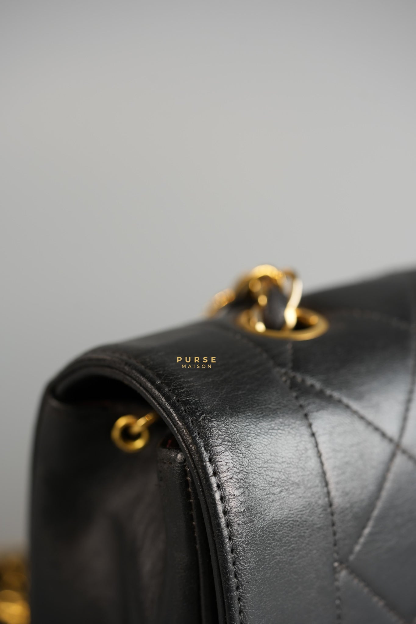 Vintage Diana Flap Bag Black Lambskin Leather and 24k Gold Hardware | Purse Maison Luxury Bags Shop