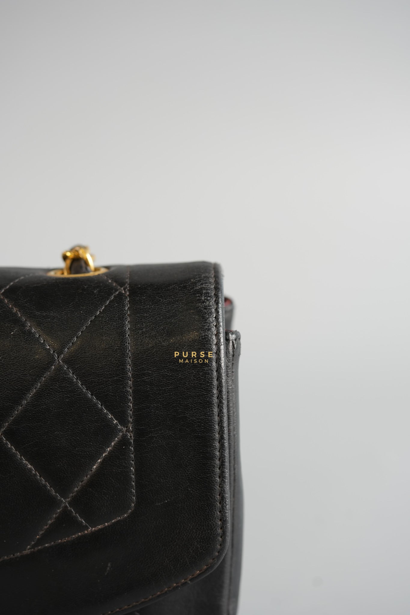 Vintage Diana Flap Bag Black Lambskin Leather and 24k Gold Hardware | Purse Maison Luxury Bags Shop