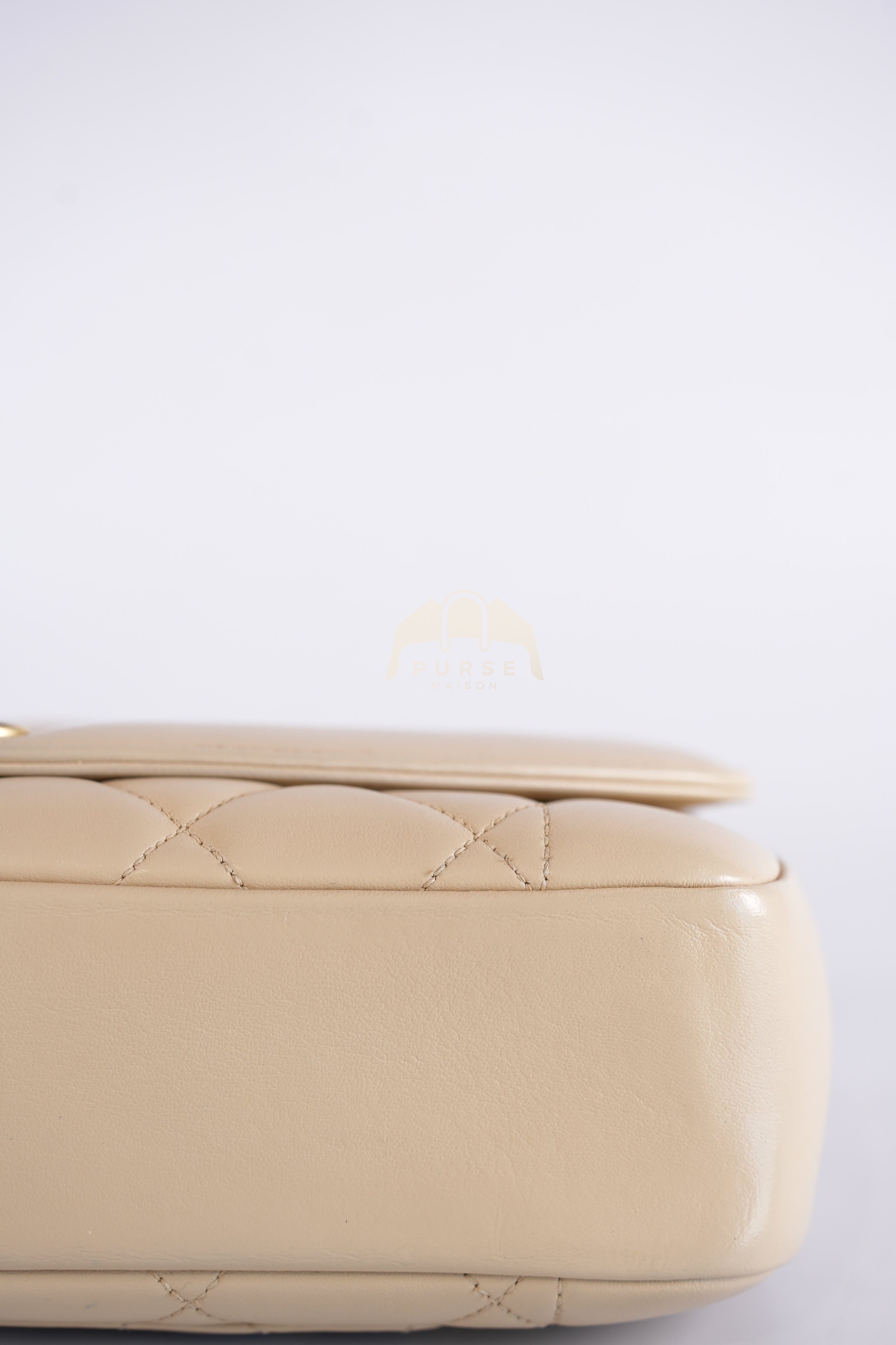 Vintage Diana Medium in Beige Calfskin Leather and Gold Hardware Series 20 | Purse Maison Luxury Bags Shop