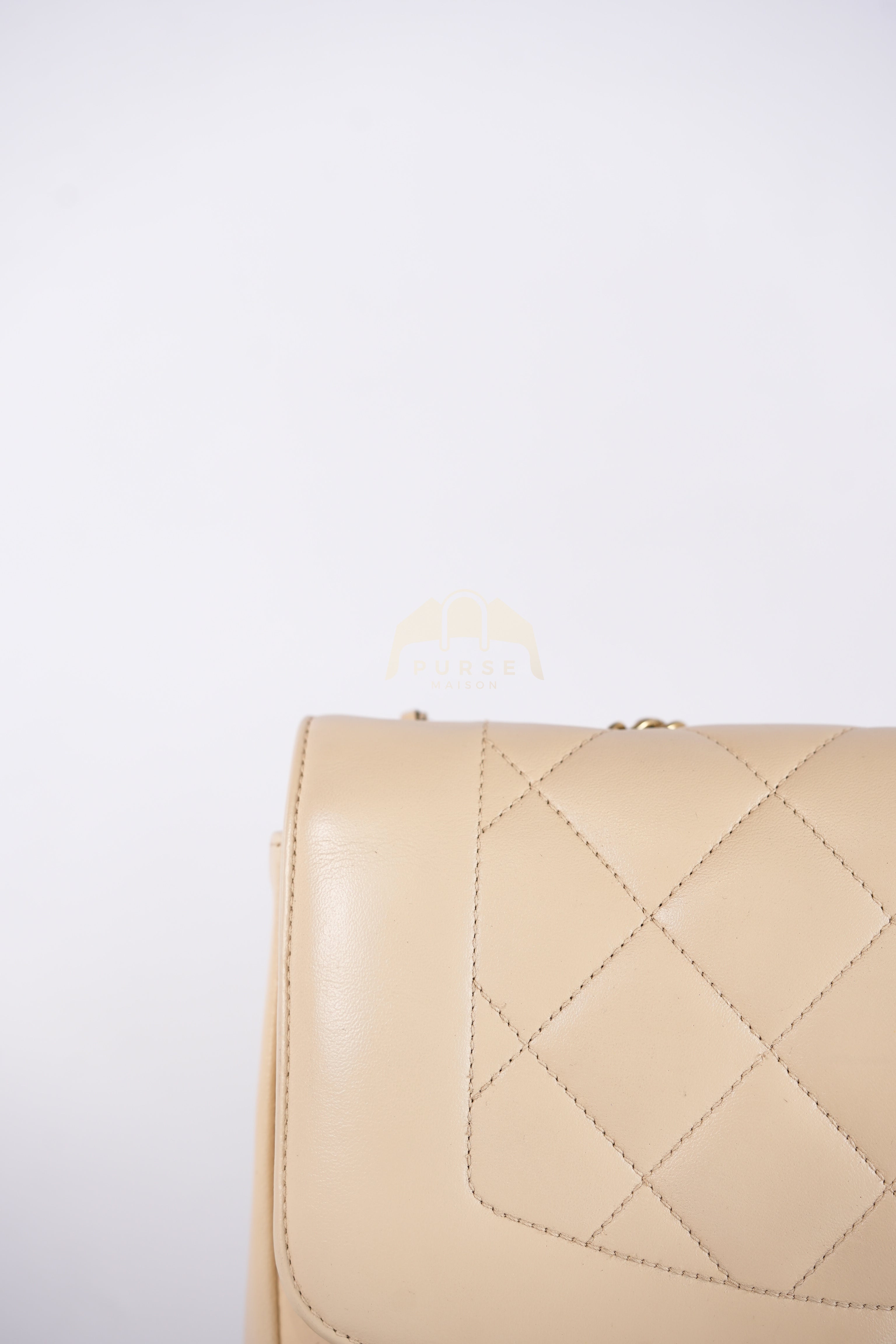 Vintage Diana Medium in Beige Calfskin Leather and Gold Hardware Series 20 | Purse Maison Luxury Bags Shop