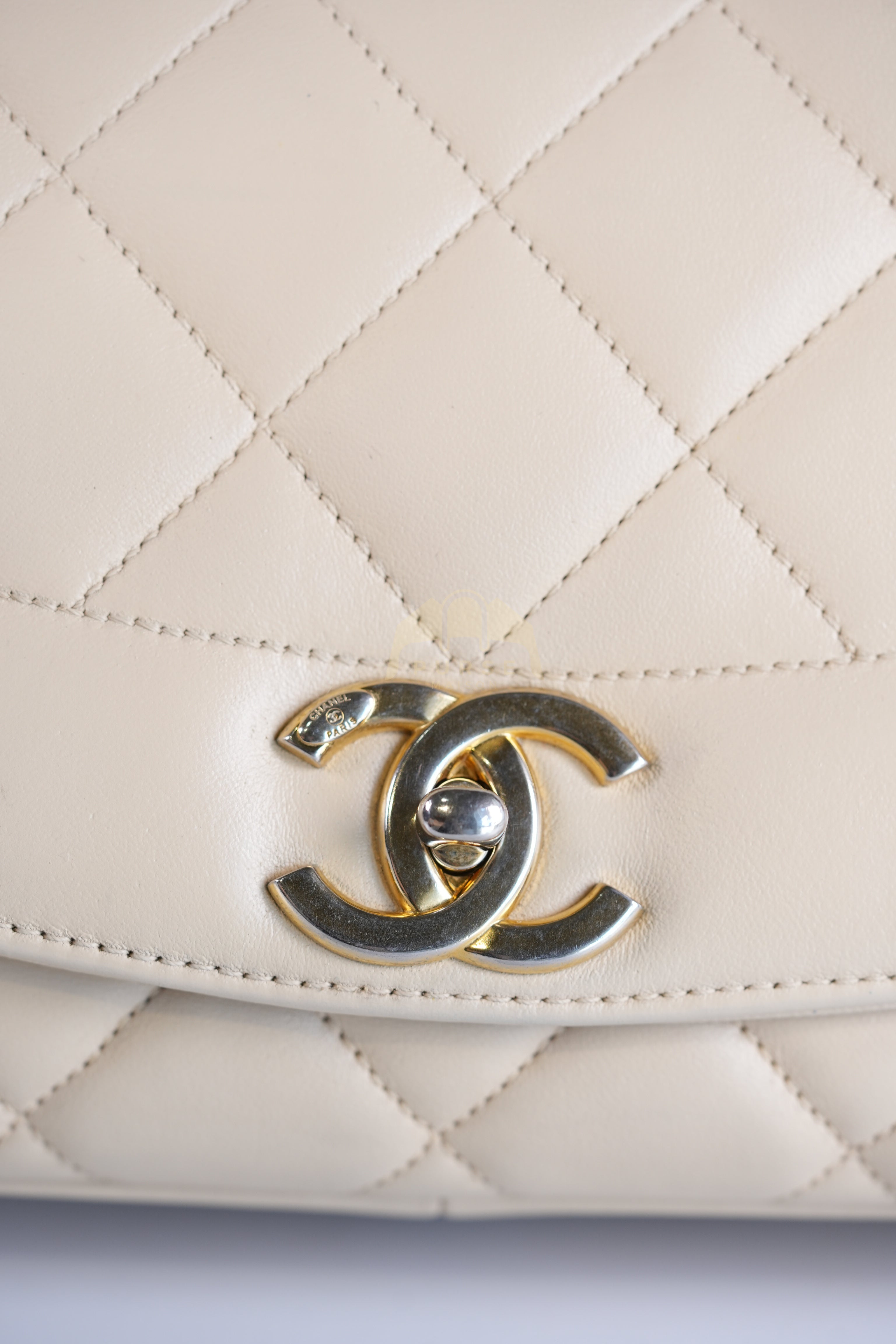 Vintage Diana Medium in Beige Calfskin Leather and Gold Hardware Series 20 | Purse Maison Luxury Bags Shop