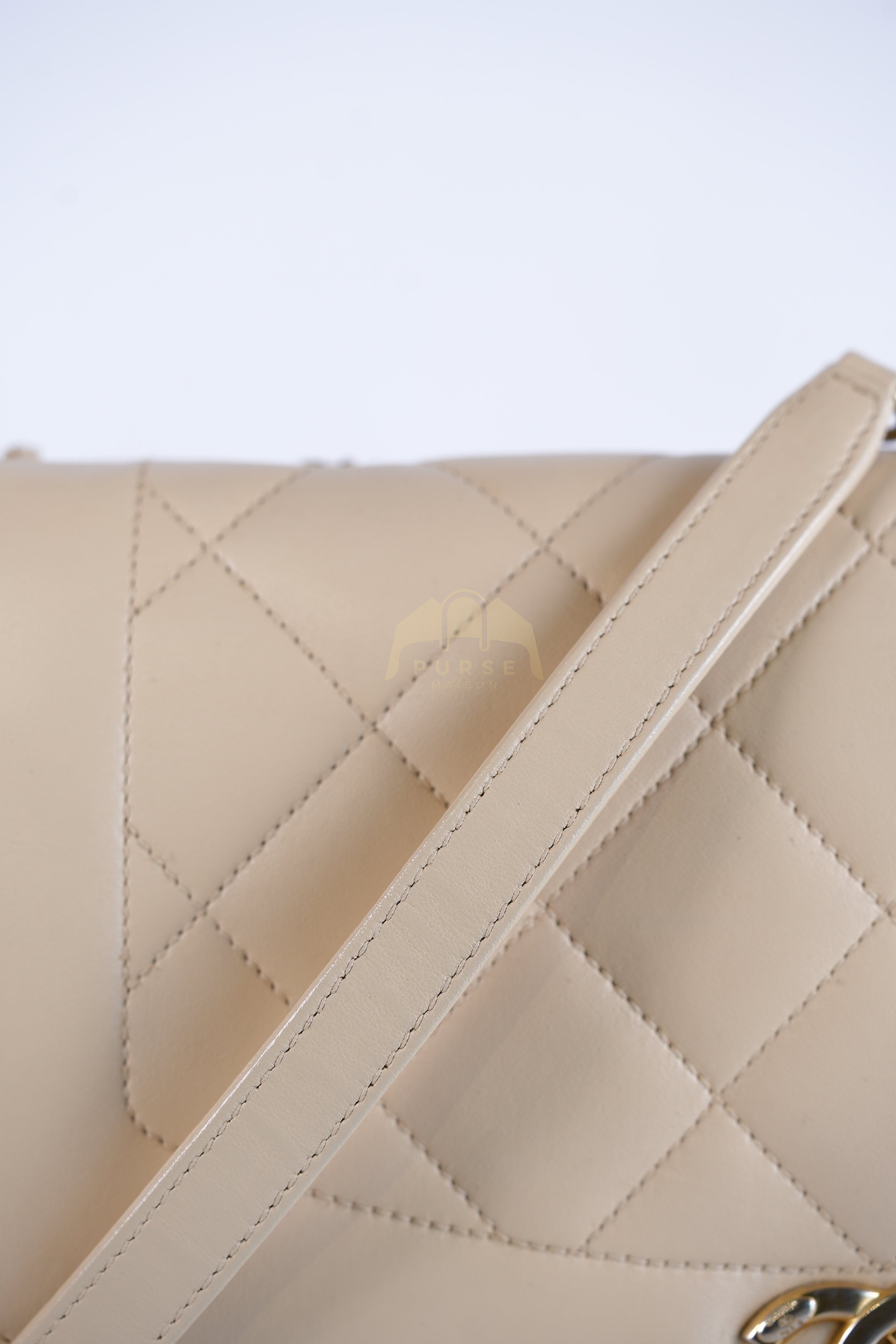 Vintage Diana Medium in Beige Calfskin Leather and Gold Hardware Series 20 | Purse Maison Luxury Bags Shop