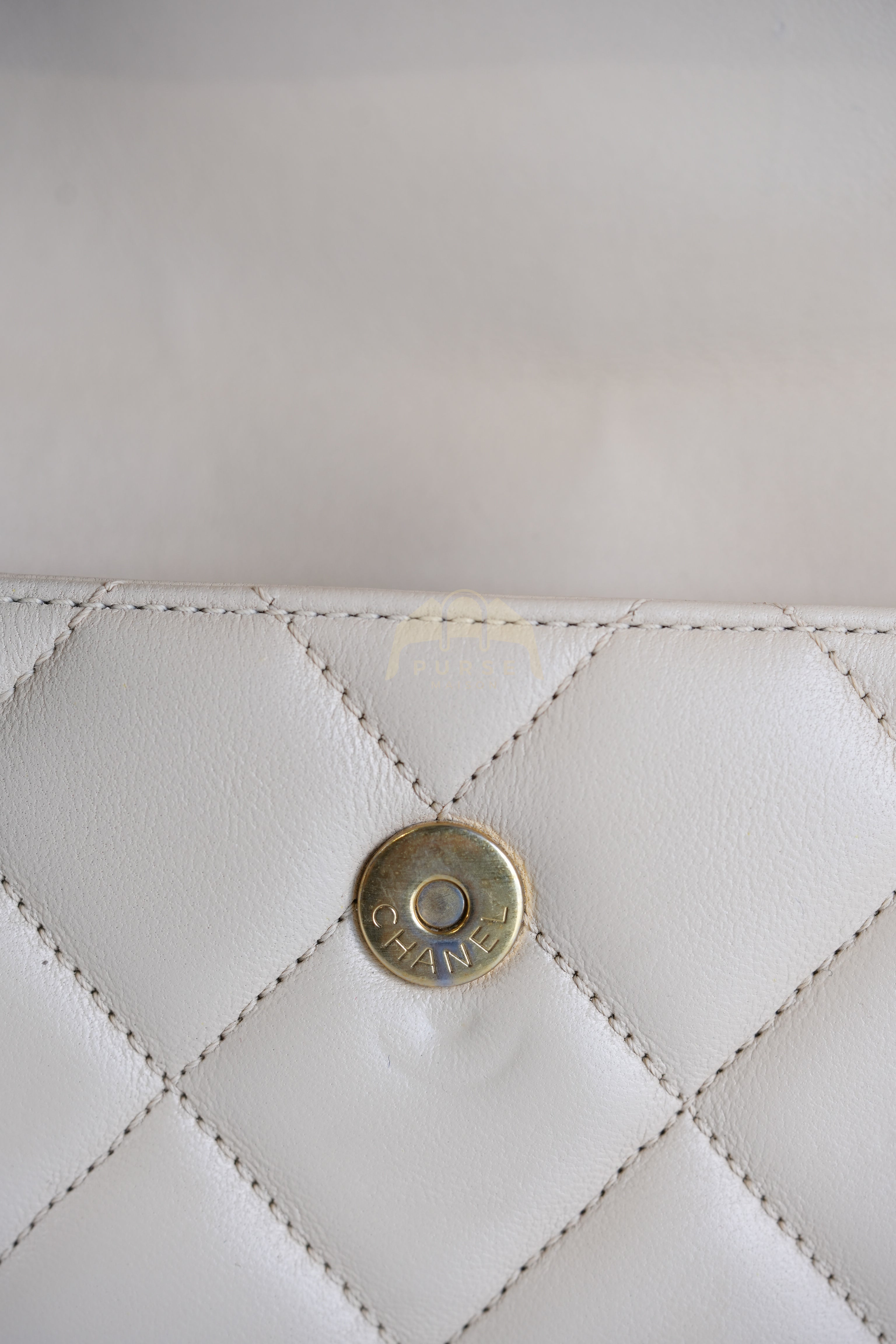Vintage Diana Medium in Beige Calfskin Leather and Gold Hardware Series 20 | Purse Maison Luxury Bags Shop