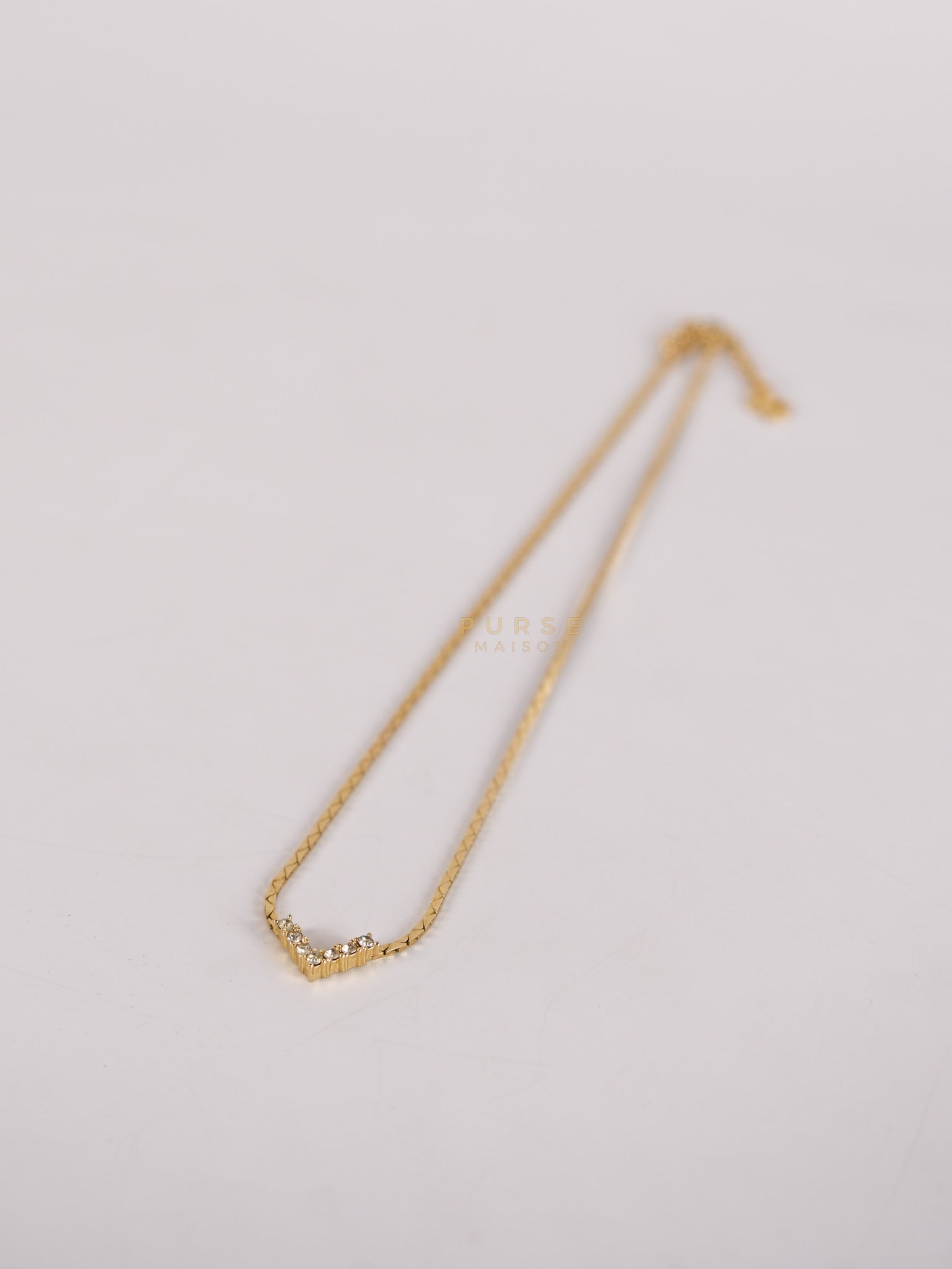 Vintage Dior V Point Chain Crystal Rhinestone Necklace | Purse Maison Luxury Bags Shop