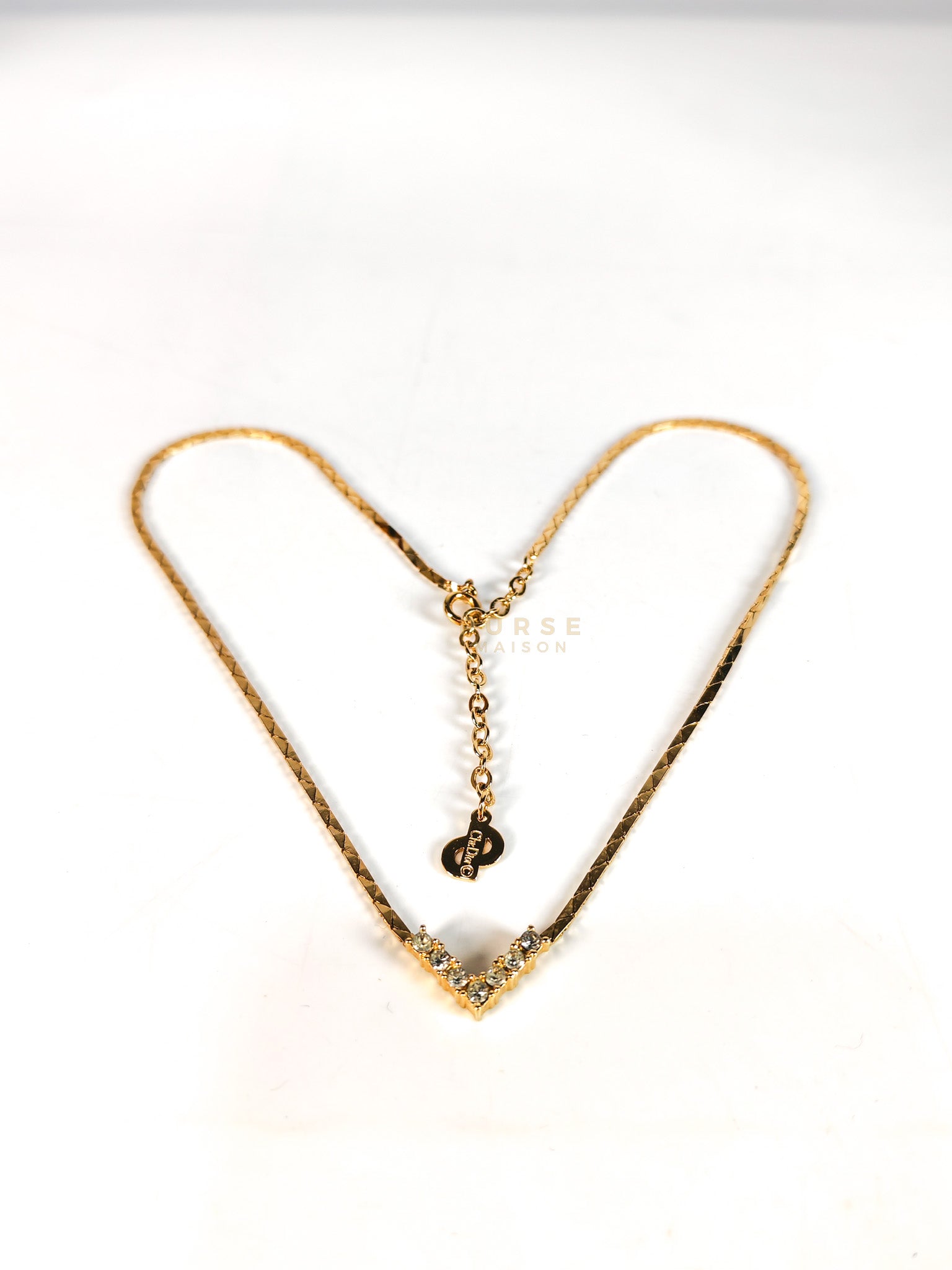 Vintage Dior V Point Chain Crystal Rhinestone Necklace | Purse Maison Luxury Bags Shop