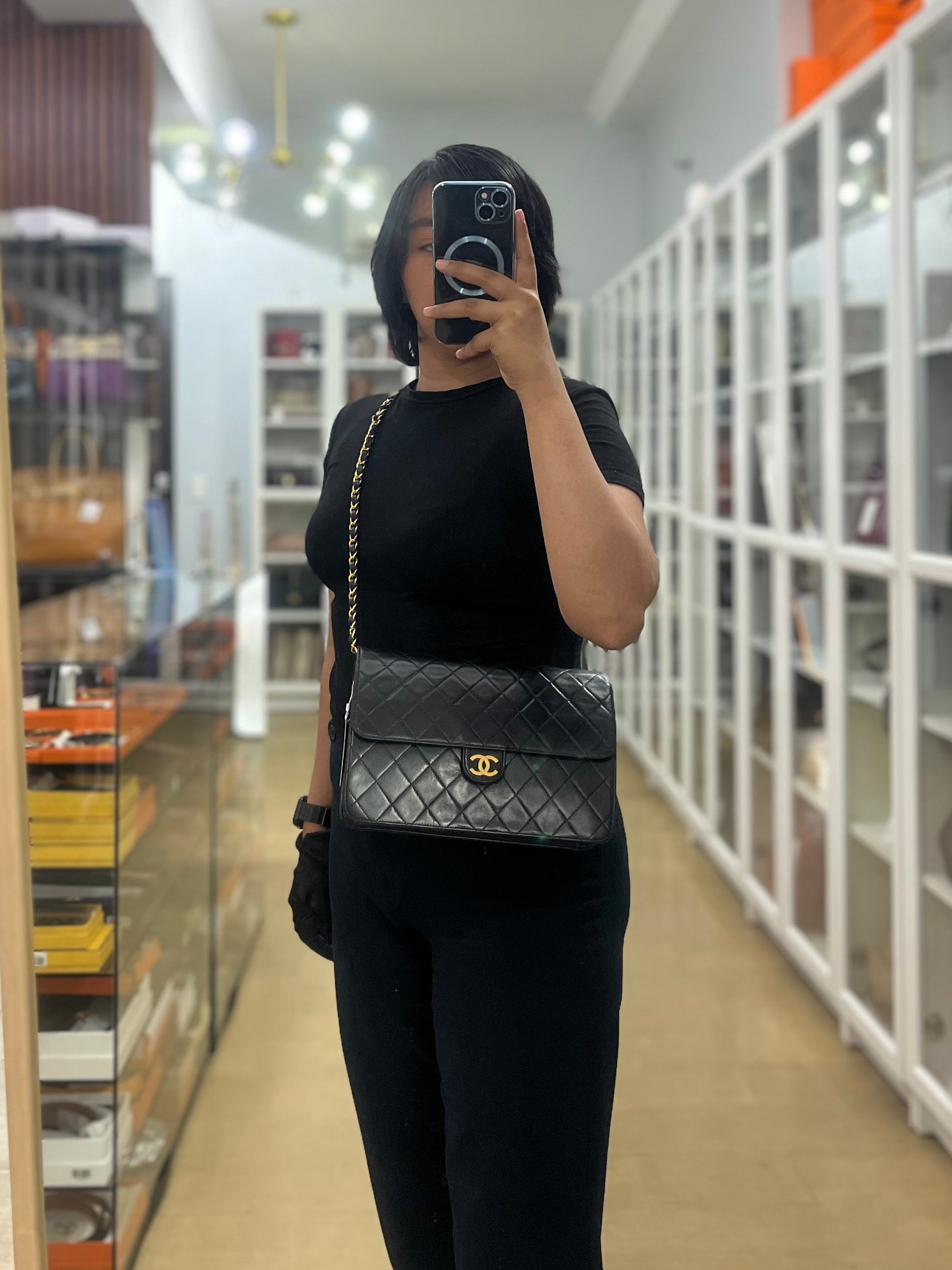 Vintage Flap Bag Medium Black Lambskin Leather and 24k Gold Hardware(Series 5) | Purse Maison Luxury Bags Shop