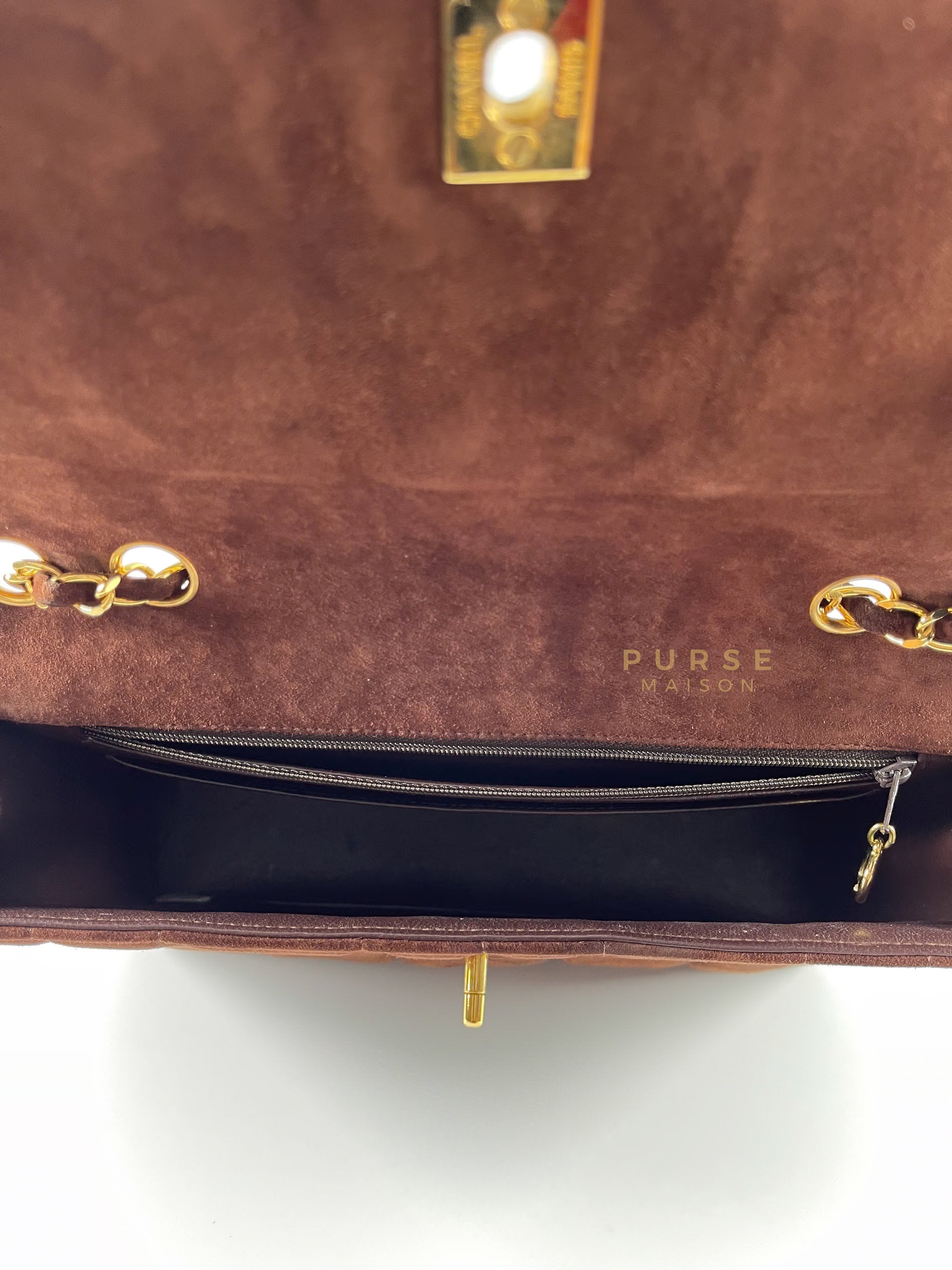 Vintage Flap Brown Suede & 24k Gold Hardware Bag Series 3 | Purse Maison Luxury Bags Shop