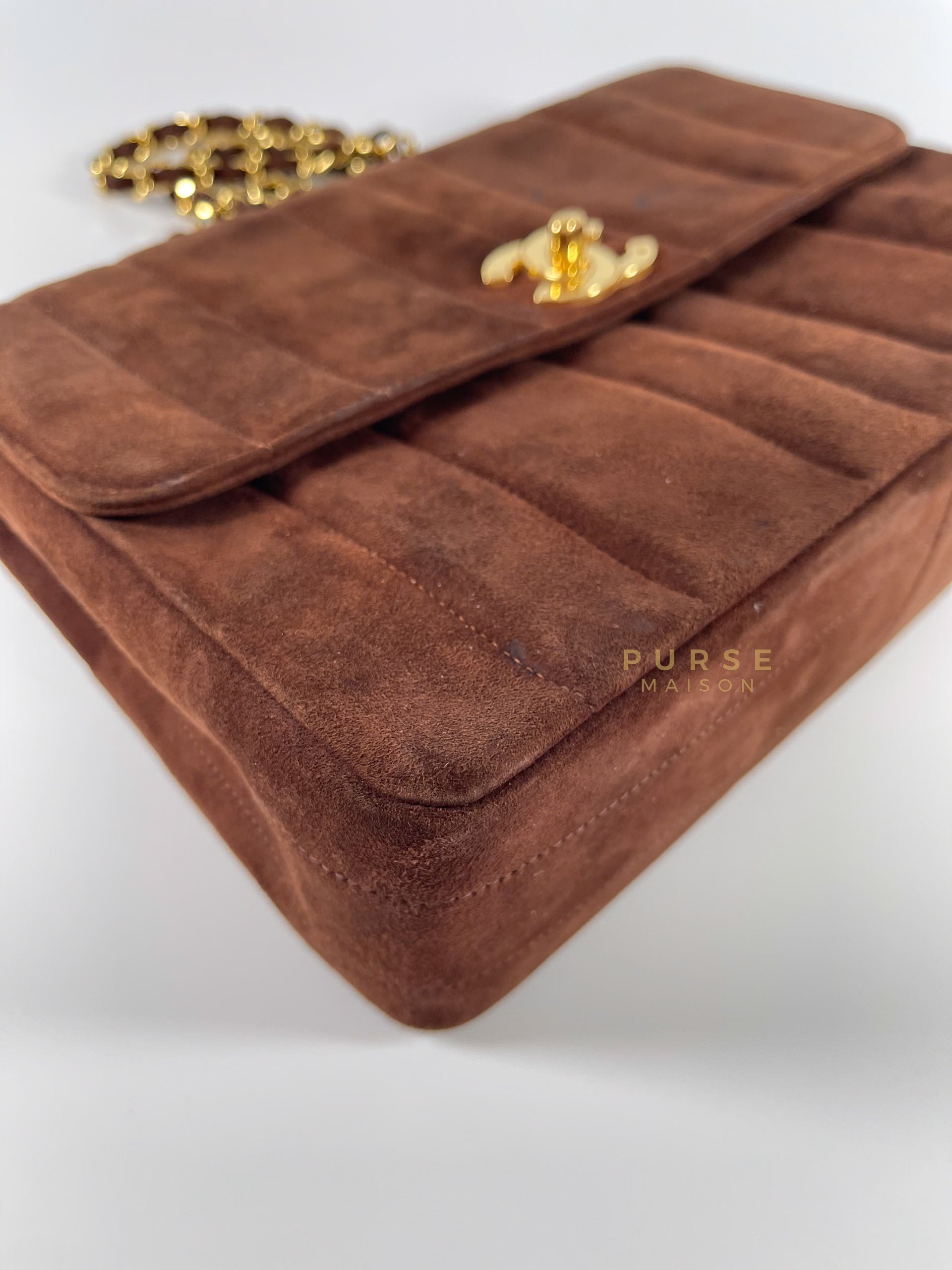 Vintage Flap Brown Suede & 24k Gold Hardware Bag Series 3 | Purse Maison Luxury Bags Shop