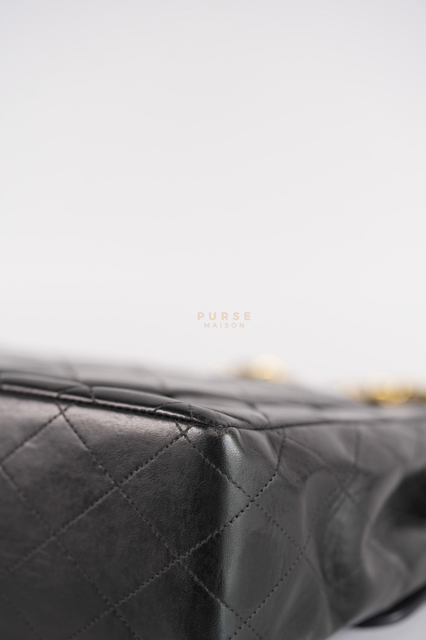 Vintage Jumbo Square Flap Bag in Black Quilted Lambskin Leather 24k Gold Hardware (Series 3) | Purse Maison Luxury Bags Shop