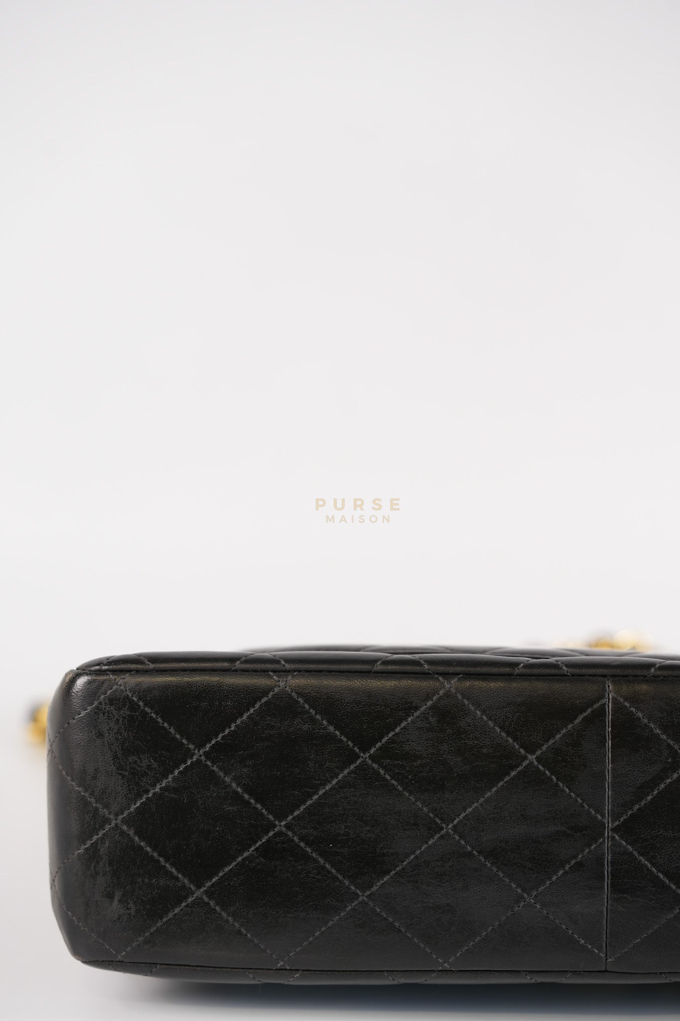 Vintage Jumbo Square Flap Bag in Black Quilted Lambskin Leather 24k Gold Hardware (Series 3) | Purse Maison Luxury Bags Shop