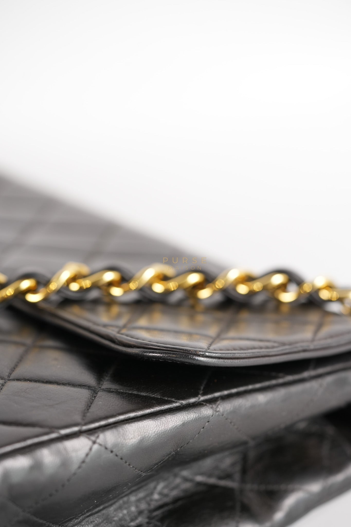Vintage Jumbo Square Flap Bag in Black Quilted Lambskin Leather 24k Gold Hardware (Series 3) | Purse Maison Luxury Bags Shop