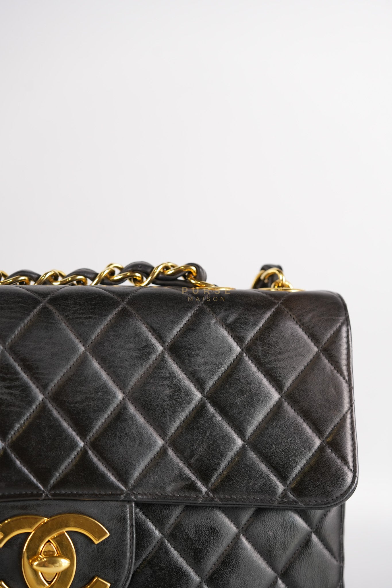 Vintage Jumbo Square Flap Bag in Black Quilted Lambskin Leather 24k Gold Hardware (Series 3) | Purse Maison Luxury Bags Shop