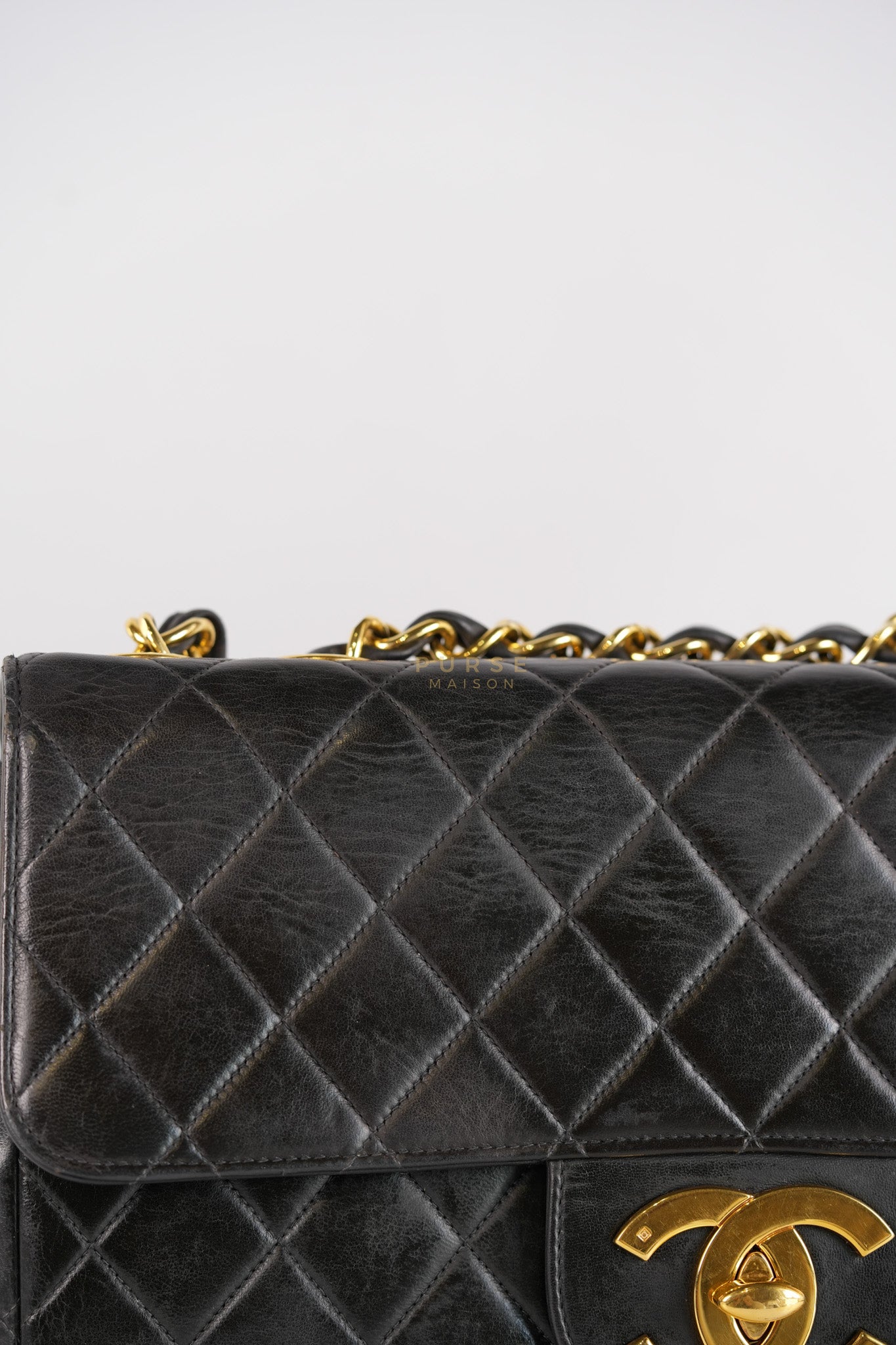 Vintage Jumbo Square Flap Bag in Black Quilted Lambskin Leather 24k Gold Hardware (Series 3) | Purse Maison Luxury Bags Shop