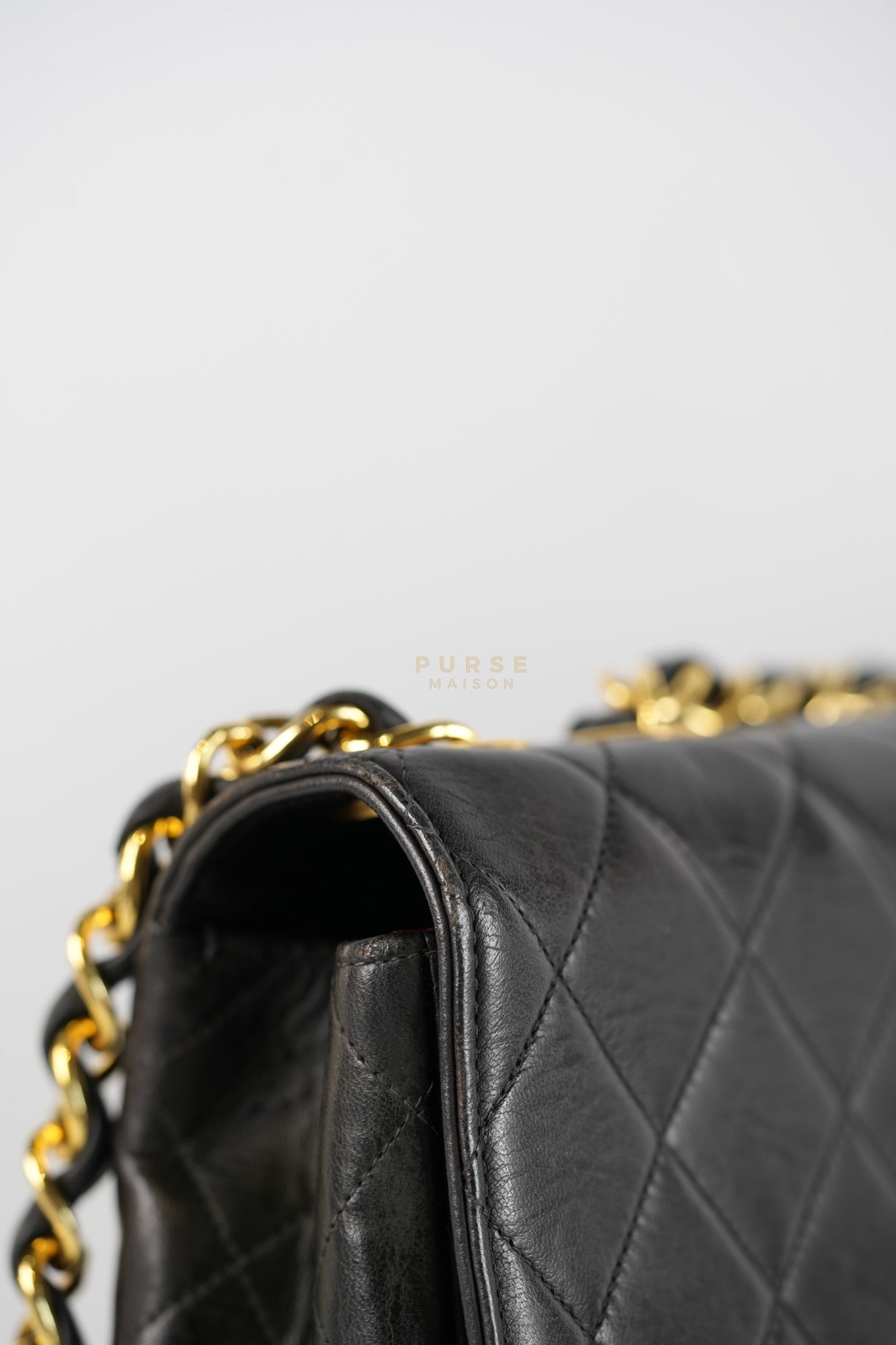 Vintage Jumbo Square Flap Bag in Black Quilted Lambskin Leather 24k Gold Hardware (Series 3) | Purse Maison Luxury Bags Shop