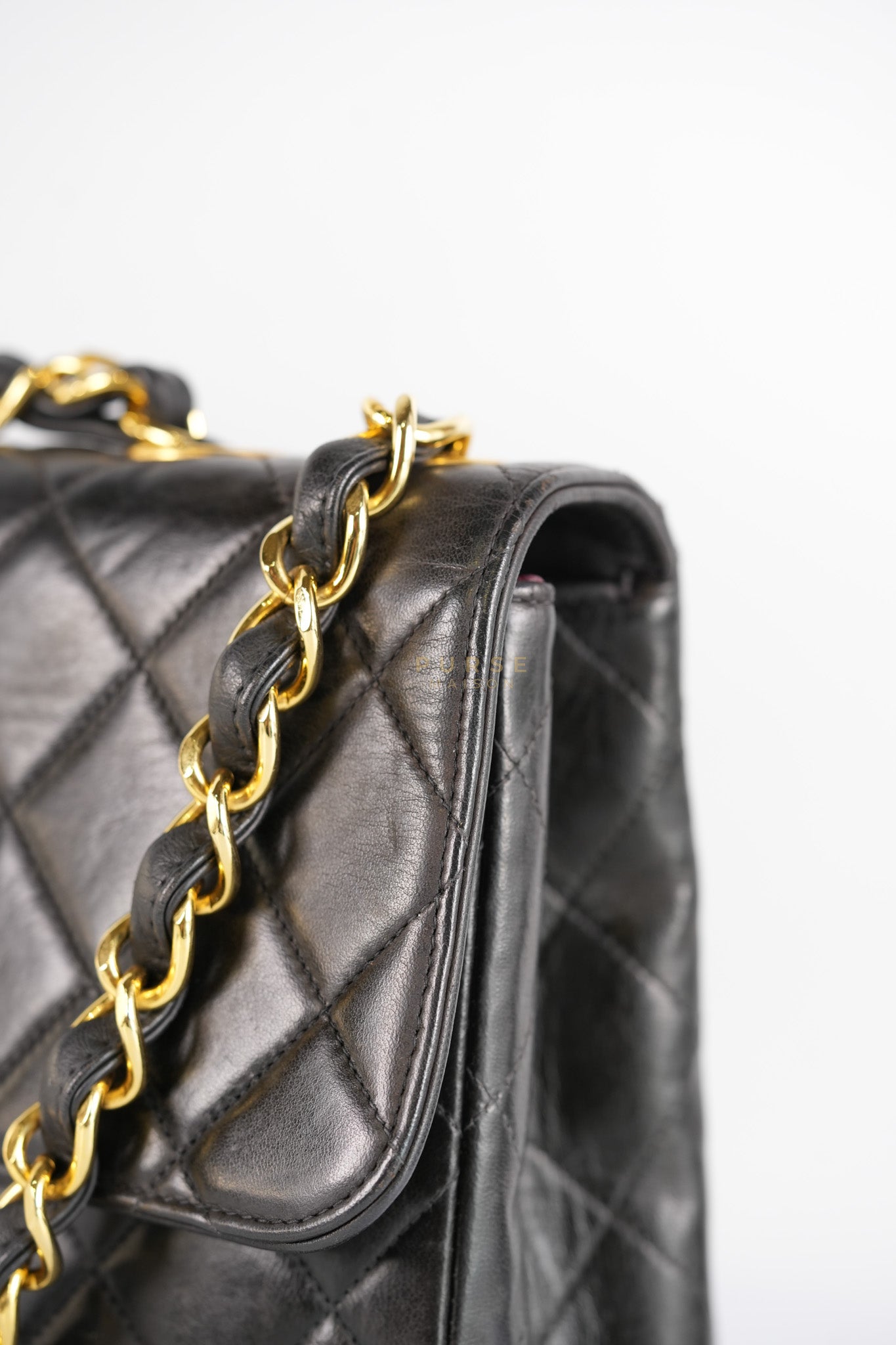 Vintage Jumbo Square Flap Bag in Black Quilted Lambskin Leather 24k Gold Hardware (Series 3) | Purse Maison Luxury Bags Shop