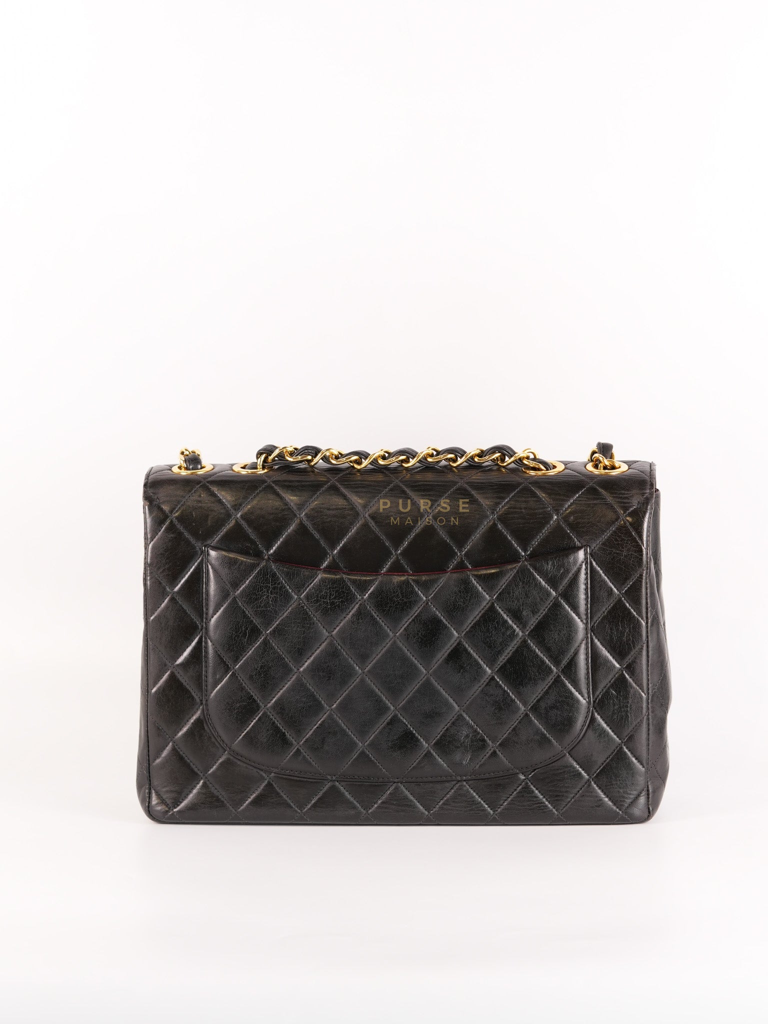 Vintage Jumbo Square Flap Bag in Black Quilted Lambskin Leather 24k Gold Hardware (Series 3) | Purse Maison Luxury Bags Shop