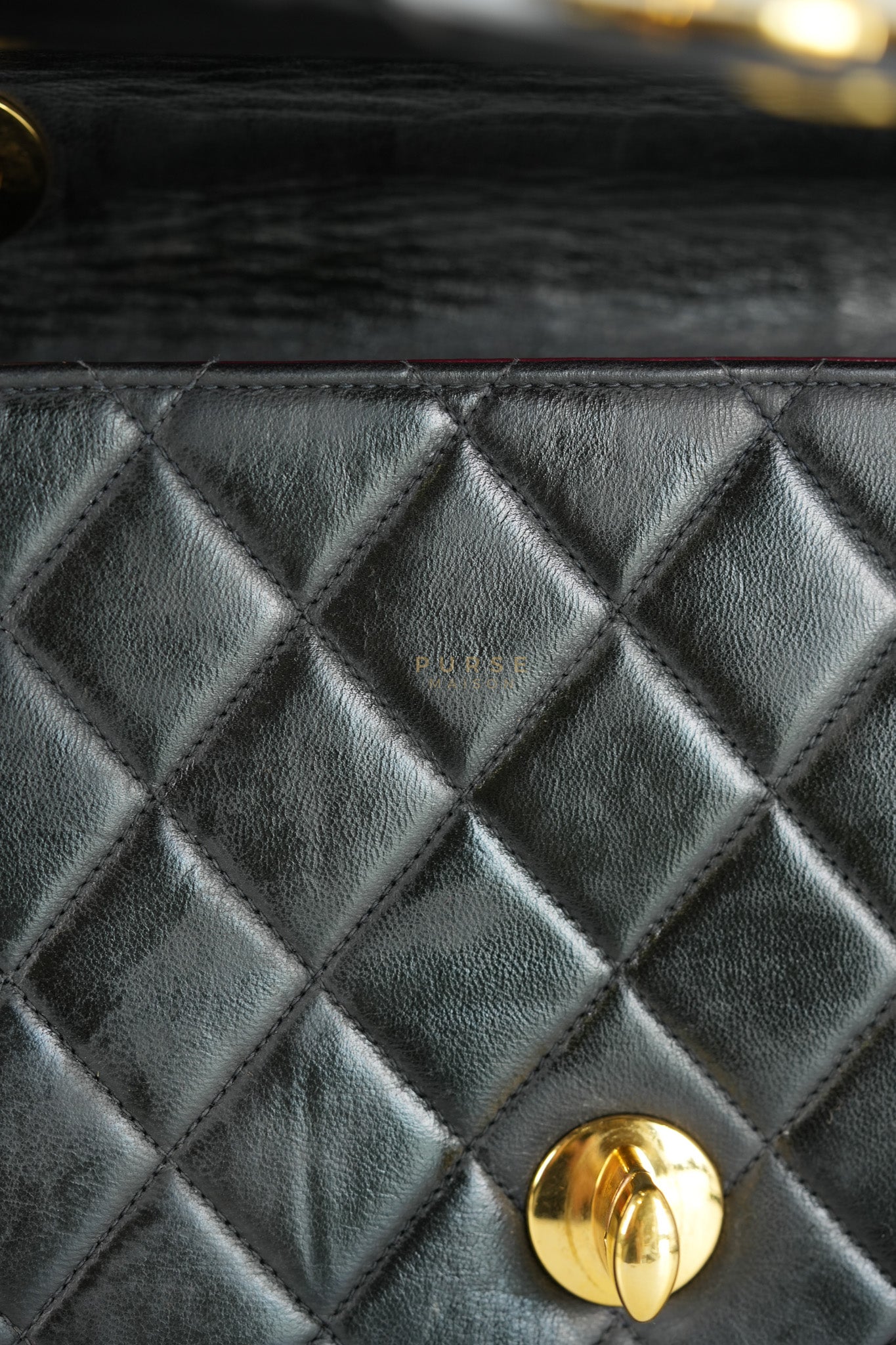 Vintage Jumbo Square Flap Bag in Black Quilted Lambskin Leather 24k Gold Hardware (Series 3) | Purse Maison Luxury Bags Shop