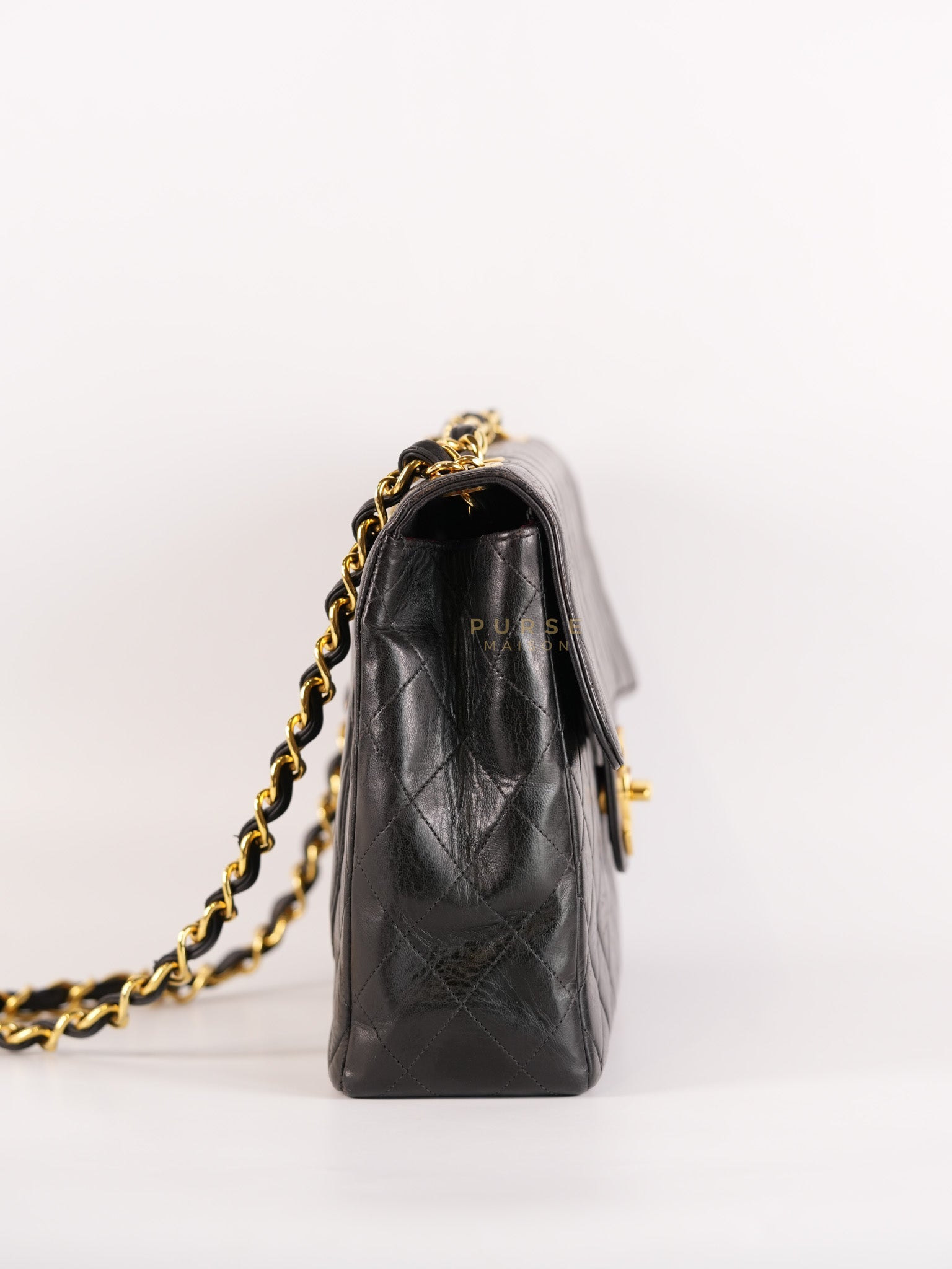 Vintage Jumbo Square Flap Bag in Black Quilted Lambskin Leather 24k Gold Hardware (Series 3) | Purse Maison Luxury Bags Shop