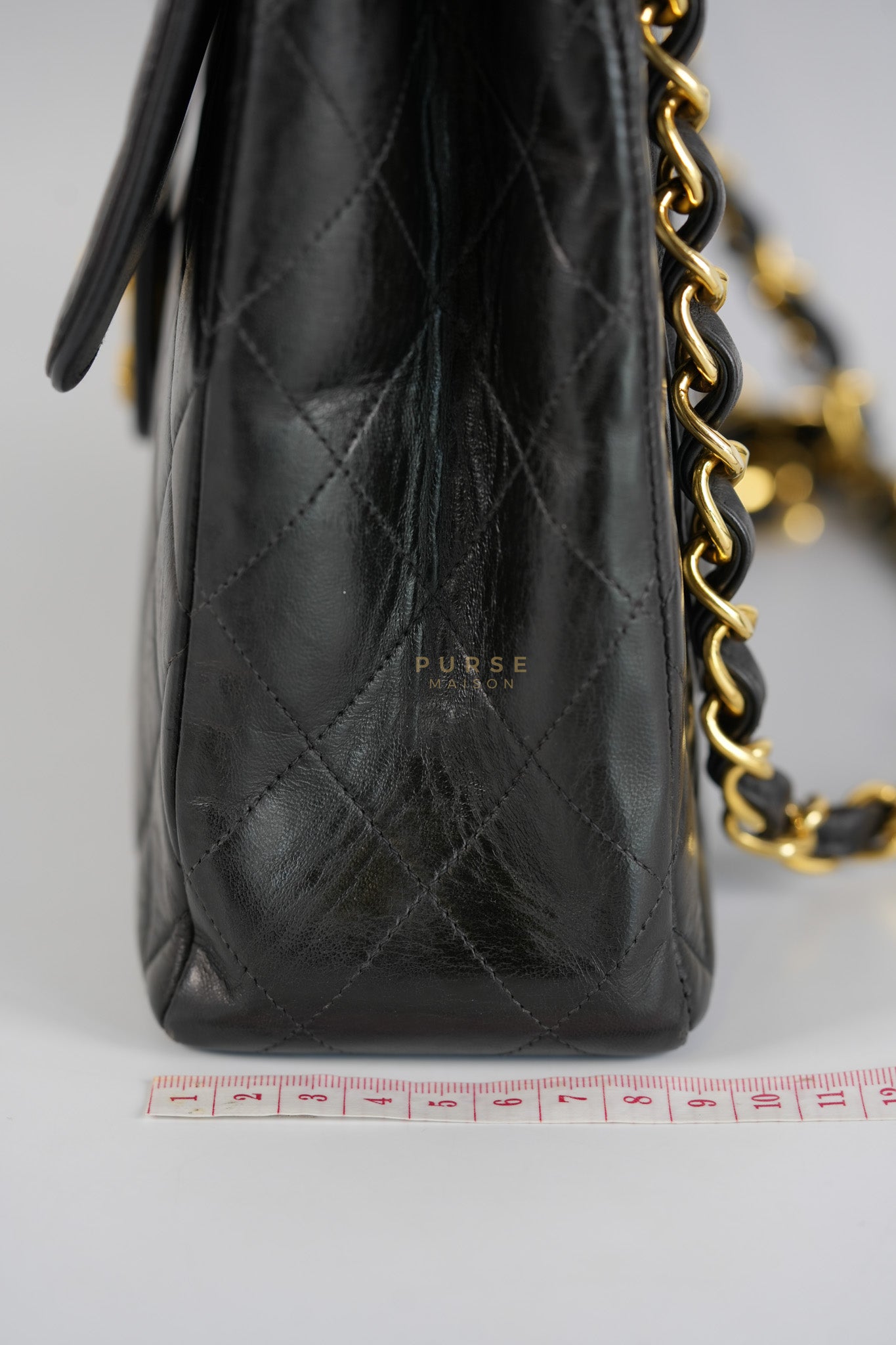 Vintage Jumbo Square Flap Bag in Black Quilted Lambskin Leather 24k Gold Hardware (Series 3) | Purse Maison Luxury Bags Shop