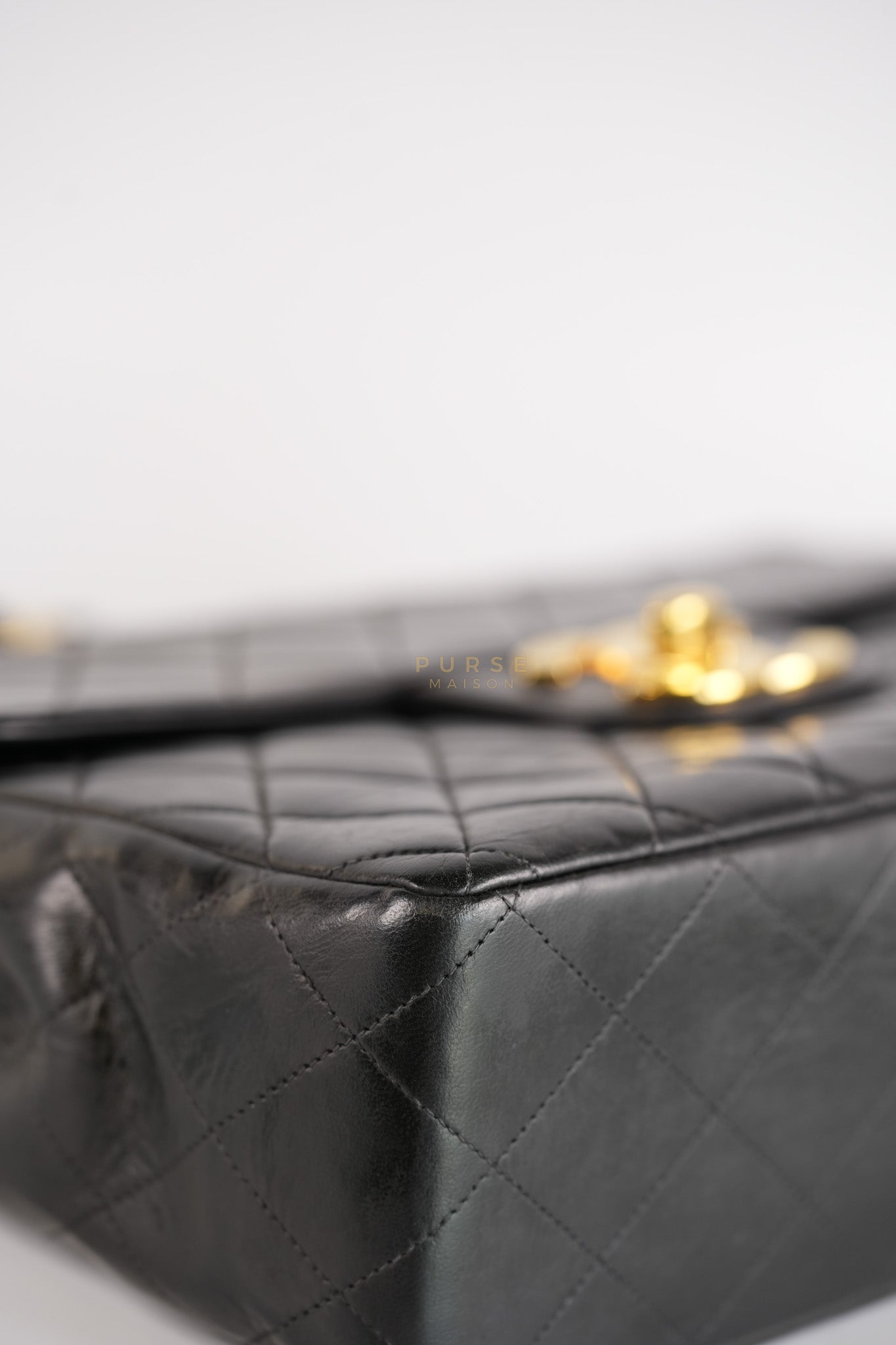 Vintage Jumbo Square Flap Bag in Black Quilted Lambskin Leather 24k Gold Hardware (Series 3) | Purse Maison Luxury Bags Shop