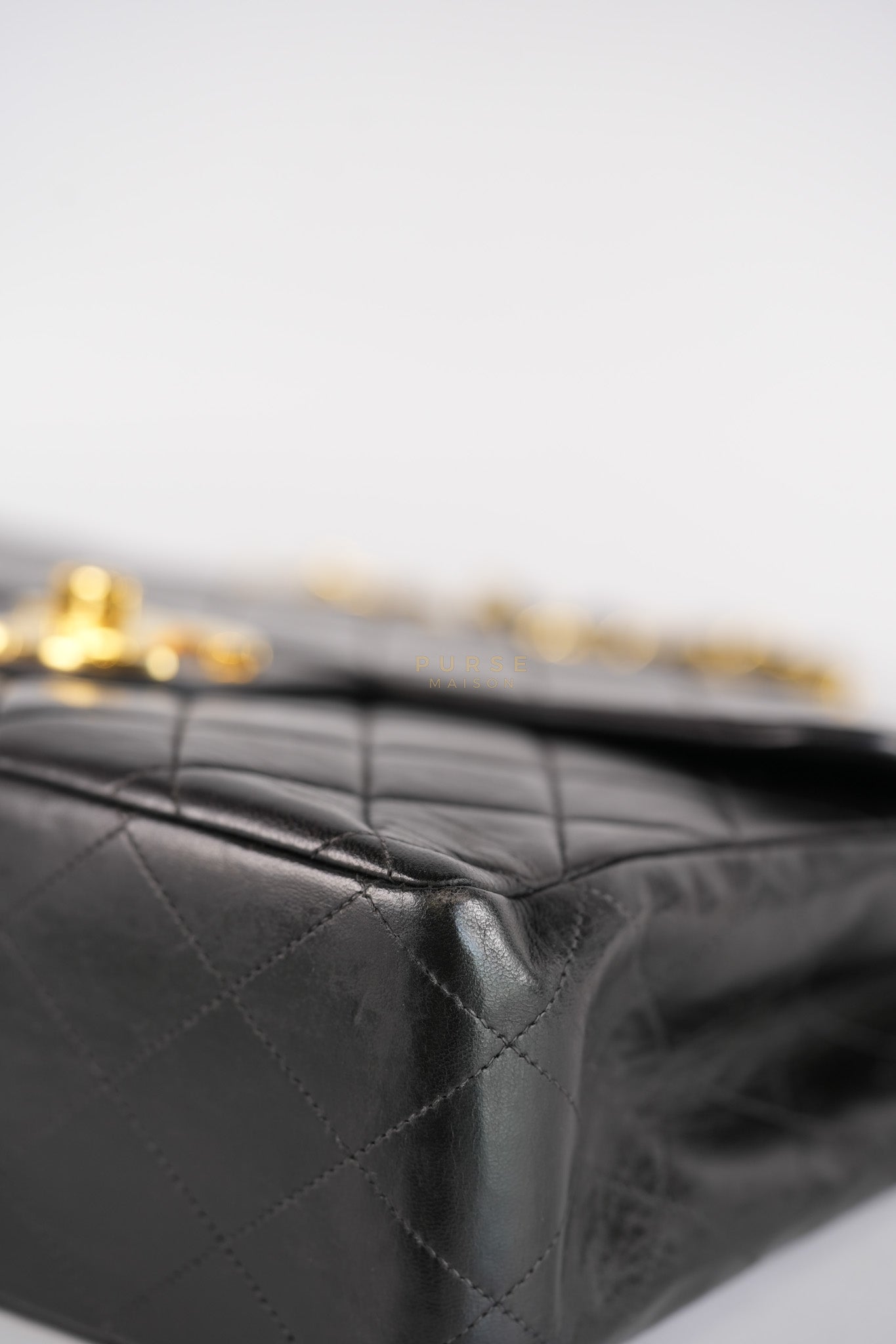 Vintage Jumbo Square Flap Bag in Black Quilted Lambskin Leather 24k Gold Hardware (Series 3) | Purse Maison Luxury Bags Shop