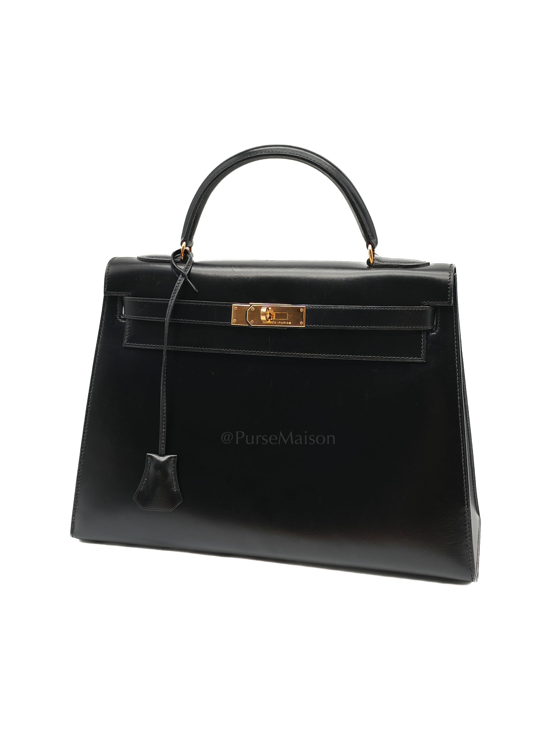 Vintage Kelly 32 Sellier Box Calfskin Leather in Gold Hardware Stamp S Circle(1989) | Purse Maison Luxury Bags Shop