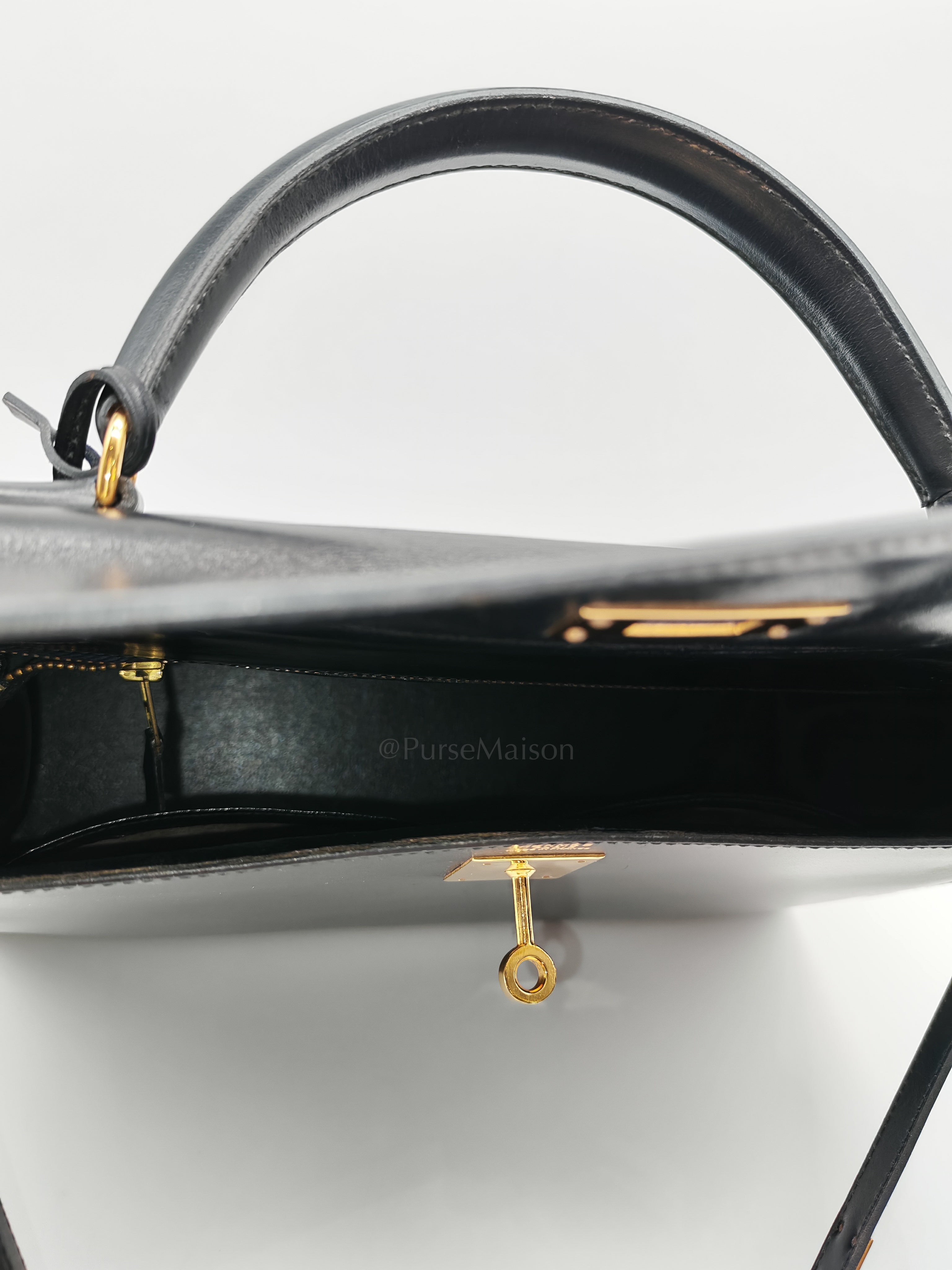 Vintage Kelly 32 Sellier Box Calfskin Leather in Gold Hardware Stamp S Circle(1989) | Purse Maison Luxury Bags Shop