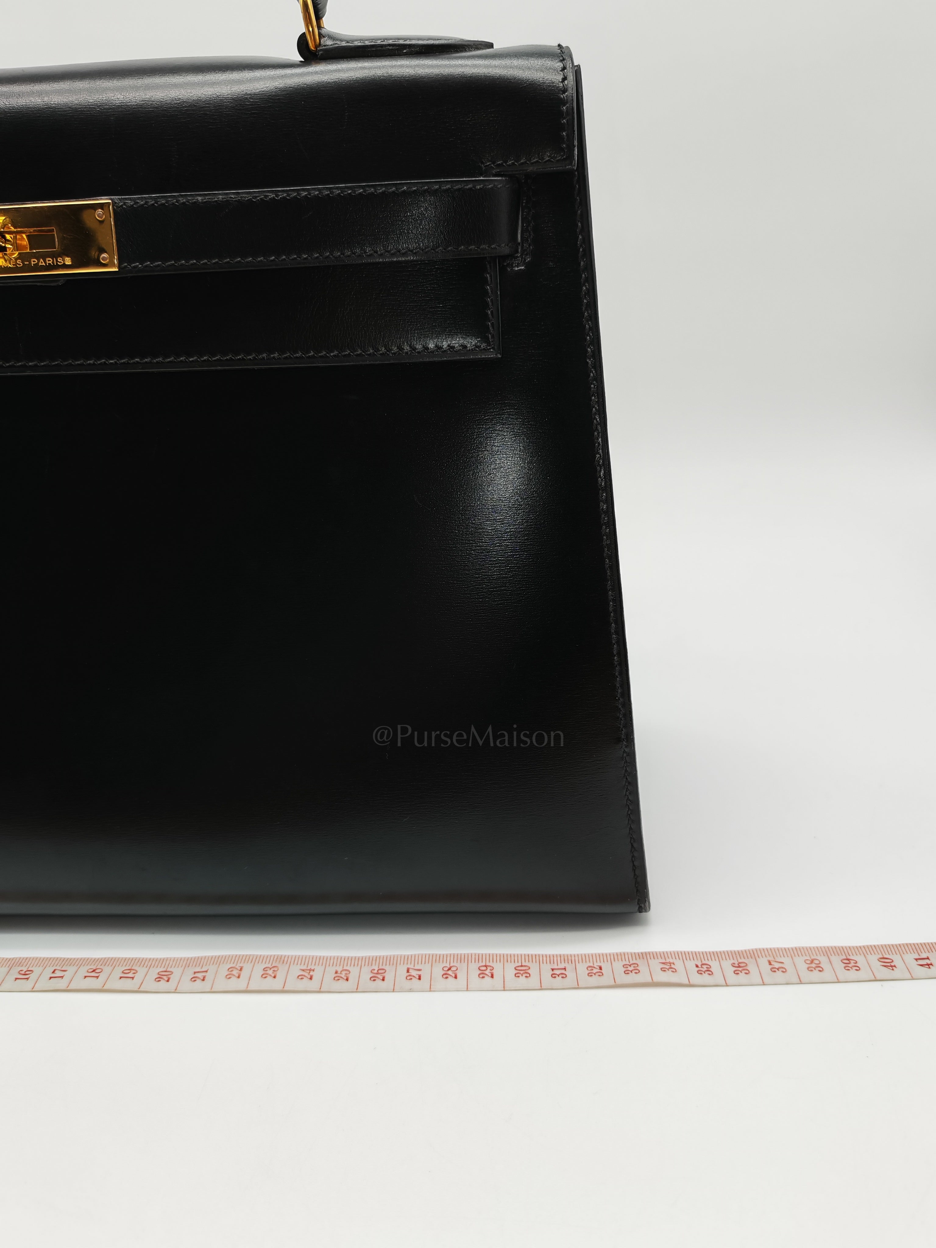 Vintage Kelly 32 Sellier Box Calfskin Leather in Gold Hardware Stamp S Circle(1989) | Purse Maison Luxury Bags Shop
