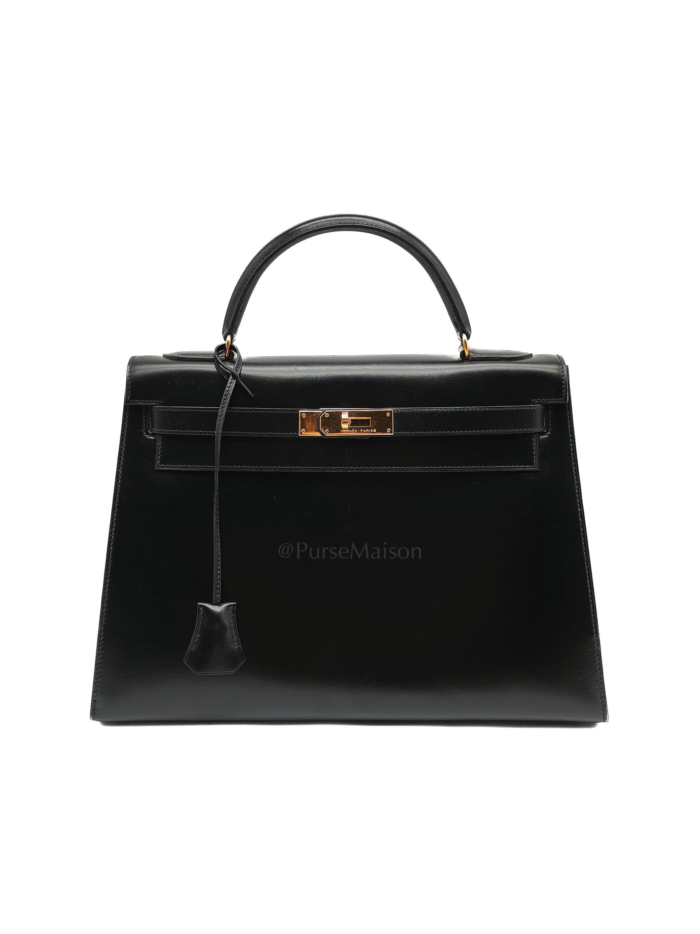 Vintage Kelly 32 Sellier Box Calfskin Leather in Gold Hardware Stamp S Circle(1989) | Purse Maison Luxury Bags Shop