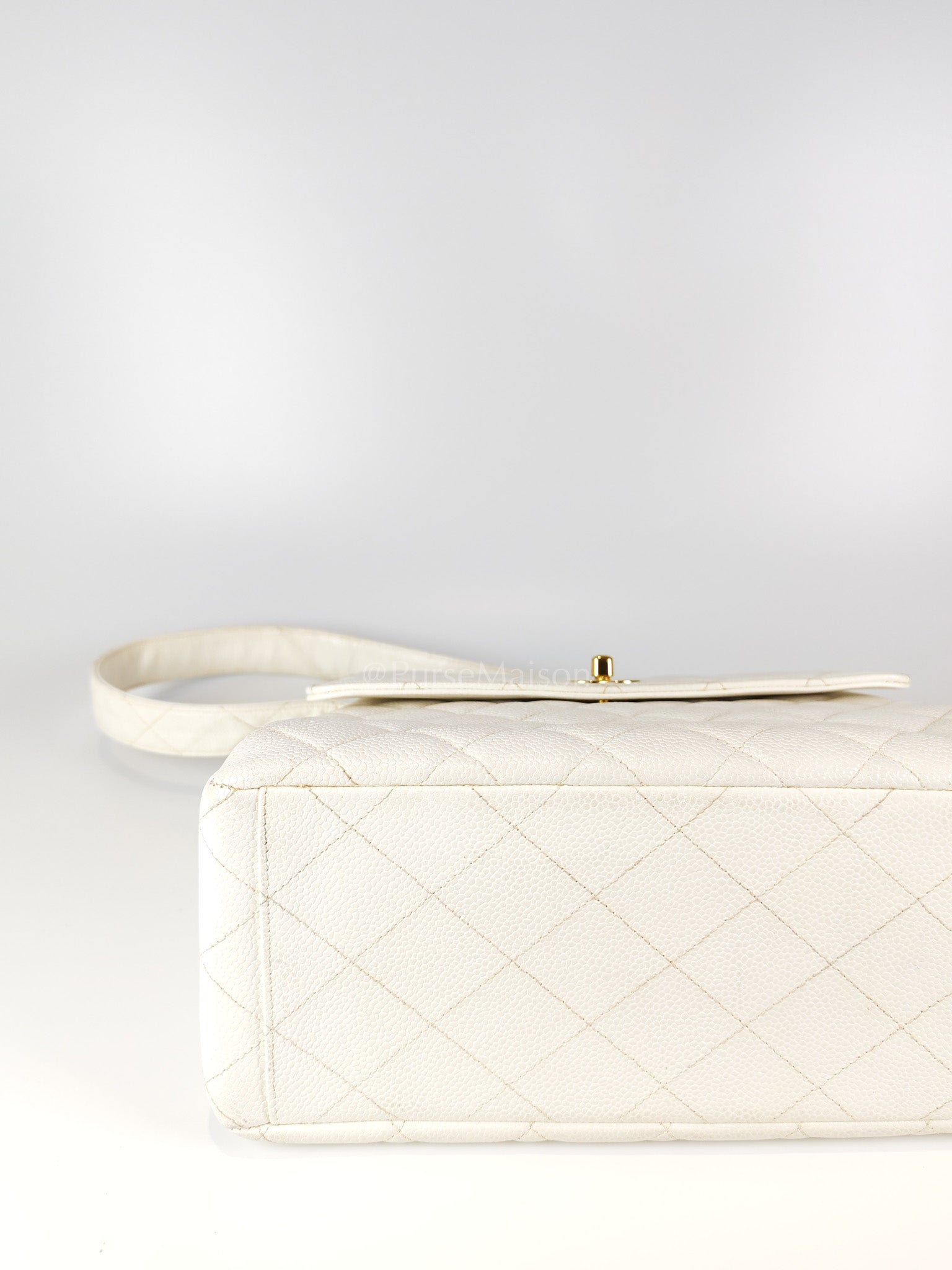 Vintage Kelly Flap in White Caviar Leather and Gold Hardware Shoulder Bag Series 4 | Purse Maison Luxury Bags Shop