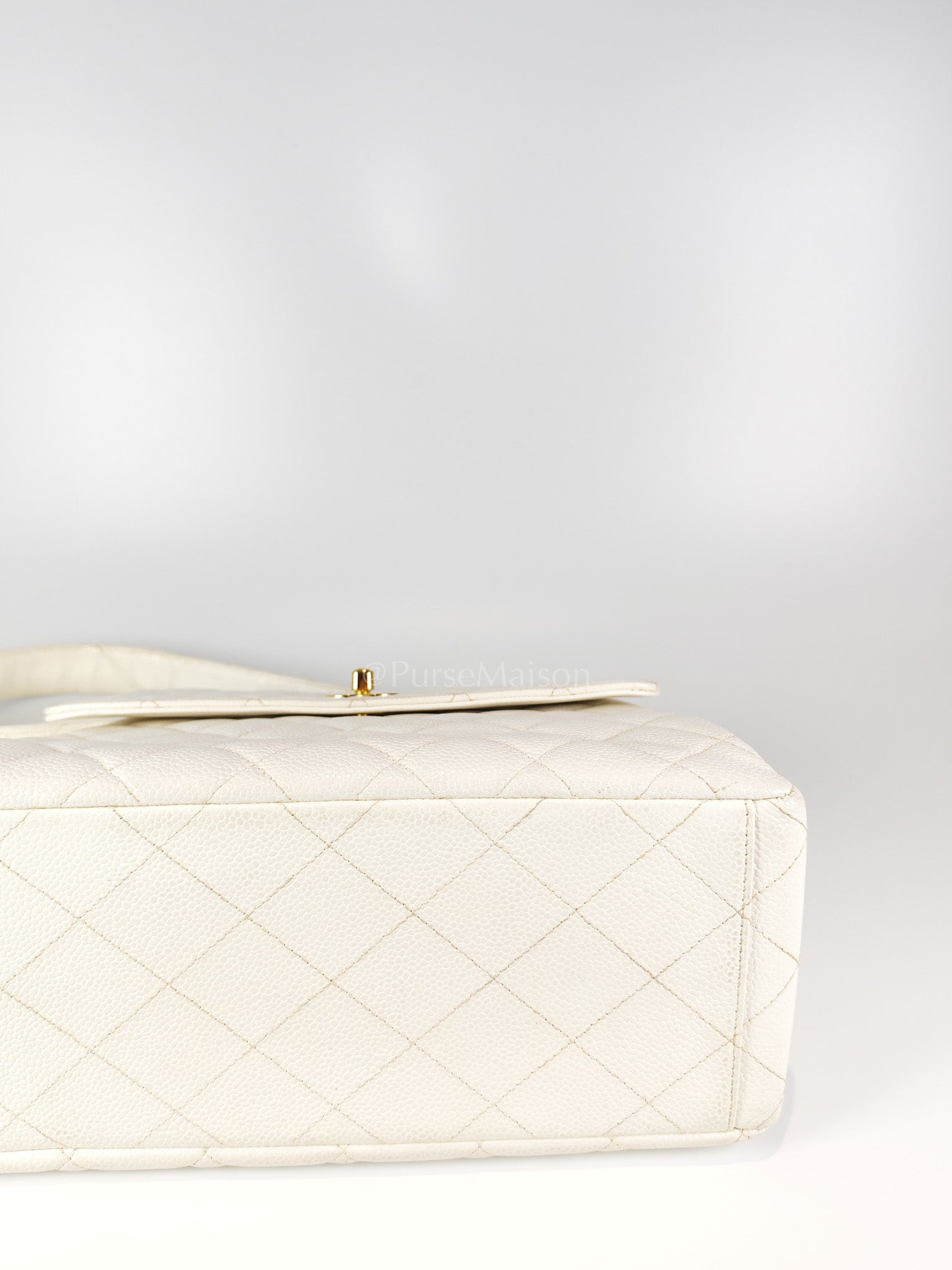 Vintage Kelly Flap in White Caviar Leather and Gold Hardware Shoulder Bag Series 4 | Purse Maison Luxury Bags Shop