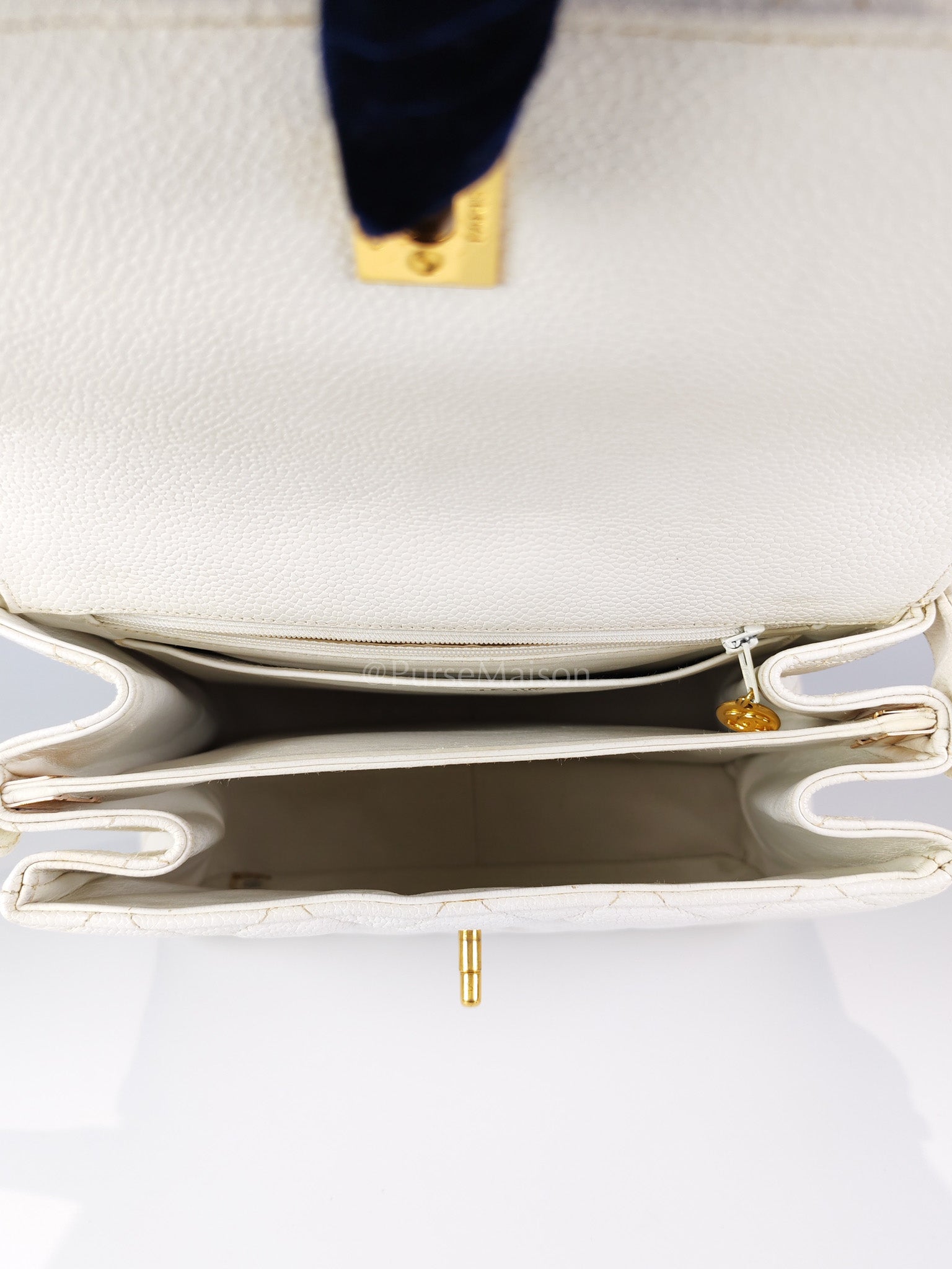 Vintage Kelly Flap in White Caviar Leather and Gold Hardware Shoulder Bag Series 4 | Purse Maison Luxury Bags Shop