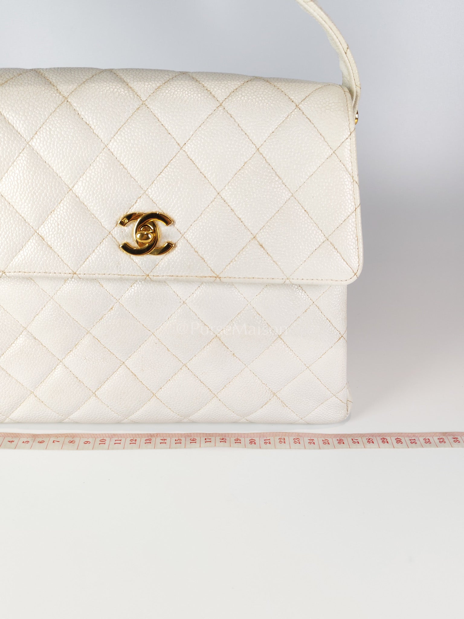 Vintage Kelly Flap in White Caviar Leather and Gold Hardware Shoulder Bag Series 4 | Purse Maison Luxury Bags Shop