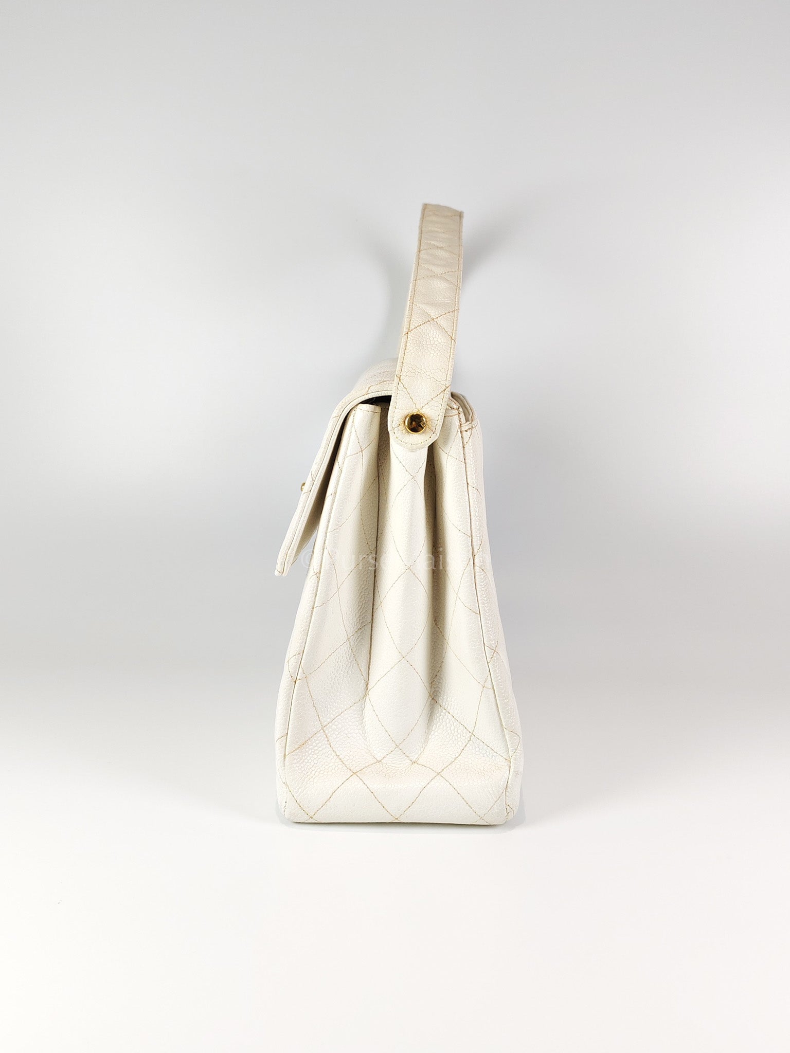 Vintage Kelly Flap in White Caviar Leather and Gold Hardware Shoulder Bag Series 4 | Purse Maison Luxury Bags Shop