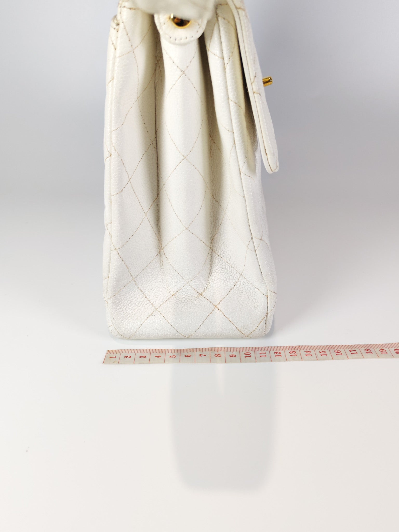 Vintage Kelly Flap in White Caviar Leather and Gold Hardware Shoulder Bag Series 4 | Purse Maison Luxury Bags Shop