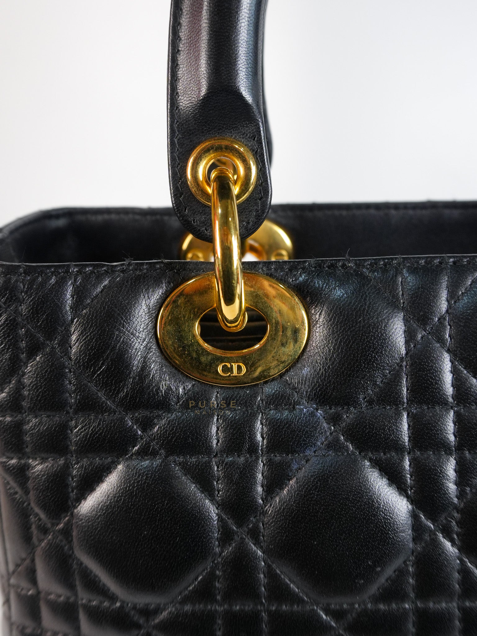 Vintage Lady Dior Medium in Black Quilted Cannage Leather | Purse Maison Luxury Bags Shop