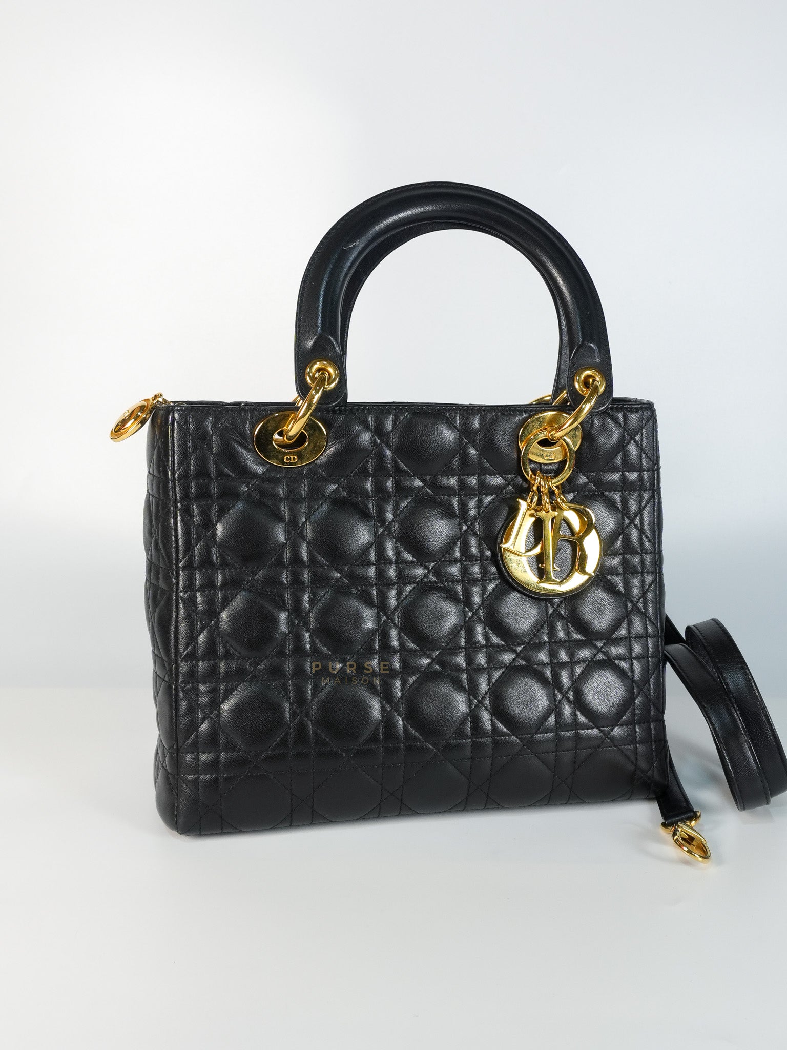 Vintage Lady Dior Medium in Black Quilted Cannage Leather | Purse Maison Luxury Bags Shop